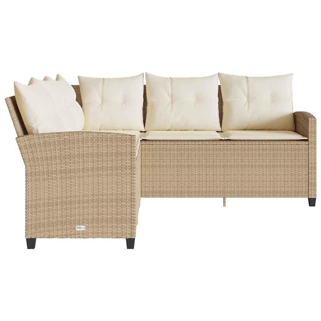 vidaXL Gartenlounge-Set L-förmiges Couchsofa mit Kissen Beige Polyrattan, (1-tlg) – Bild 4 von 5