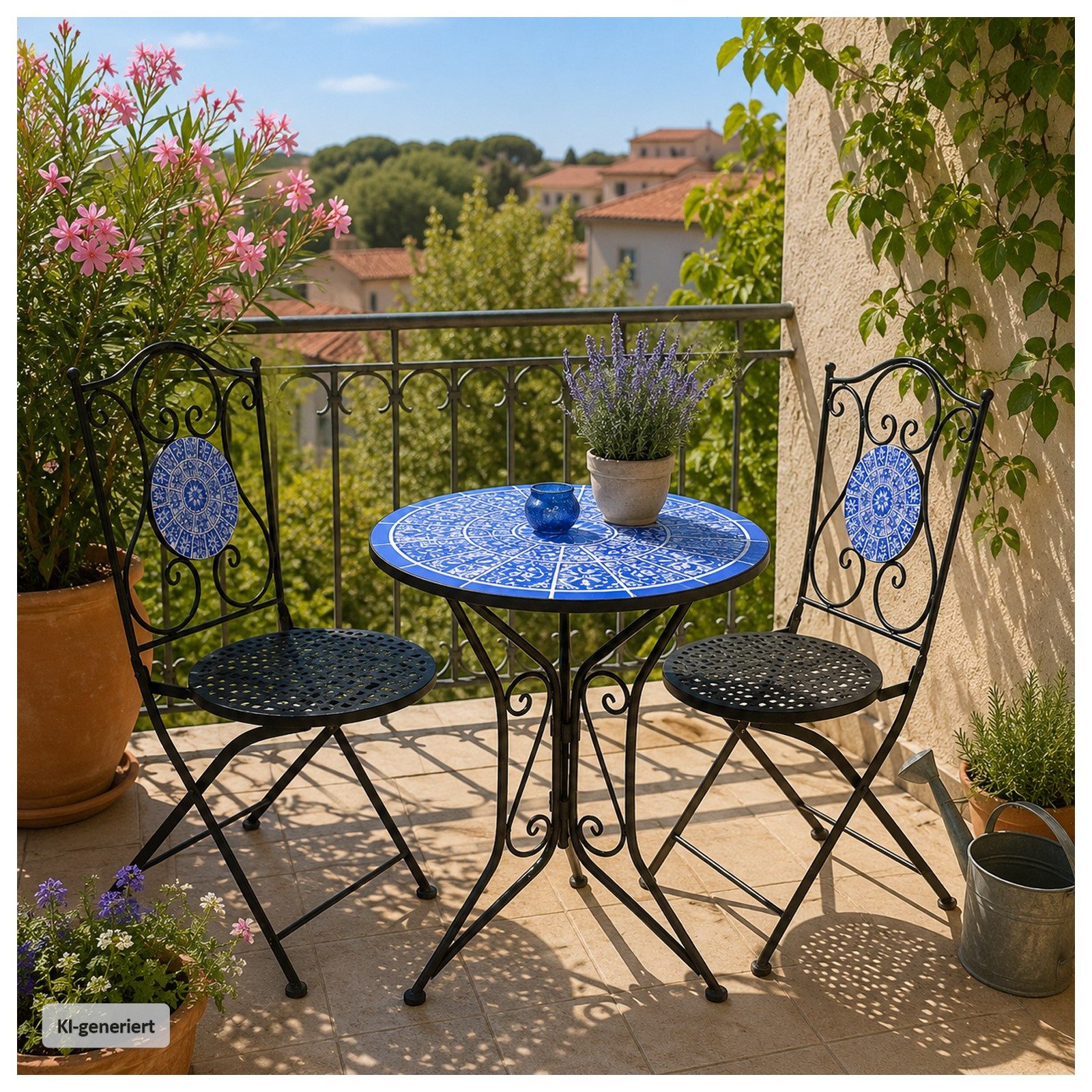 HTI-Living Garten-Essgruppe Sitzgruppe Metall Bistro Set mit Motiv Mosaik für Balkon und Terrasse, (Set, 3-tlg., 1 Tisch 2 Stühle), Sitzgruppe Essgruppe Balkonset