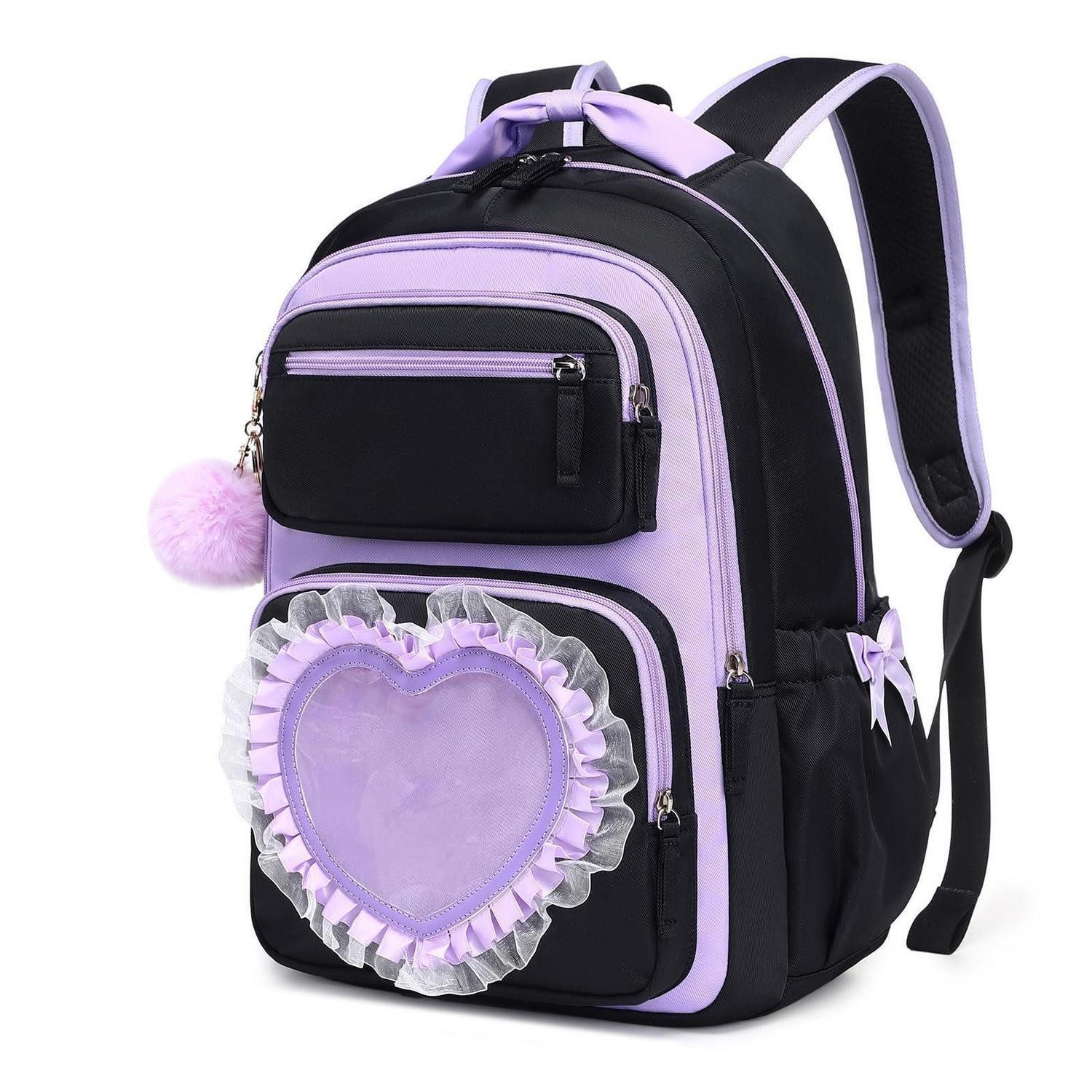 LuxusKollektion Schulrucksack Schulrucksack Mädchen Herzdesign Schwarz-lila