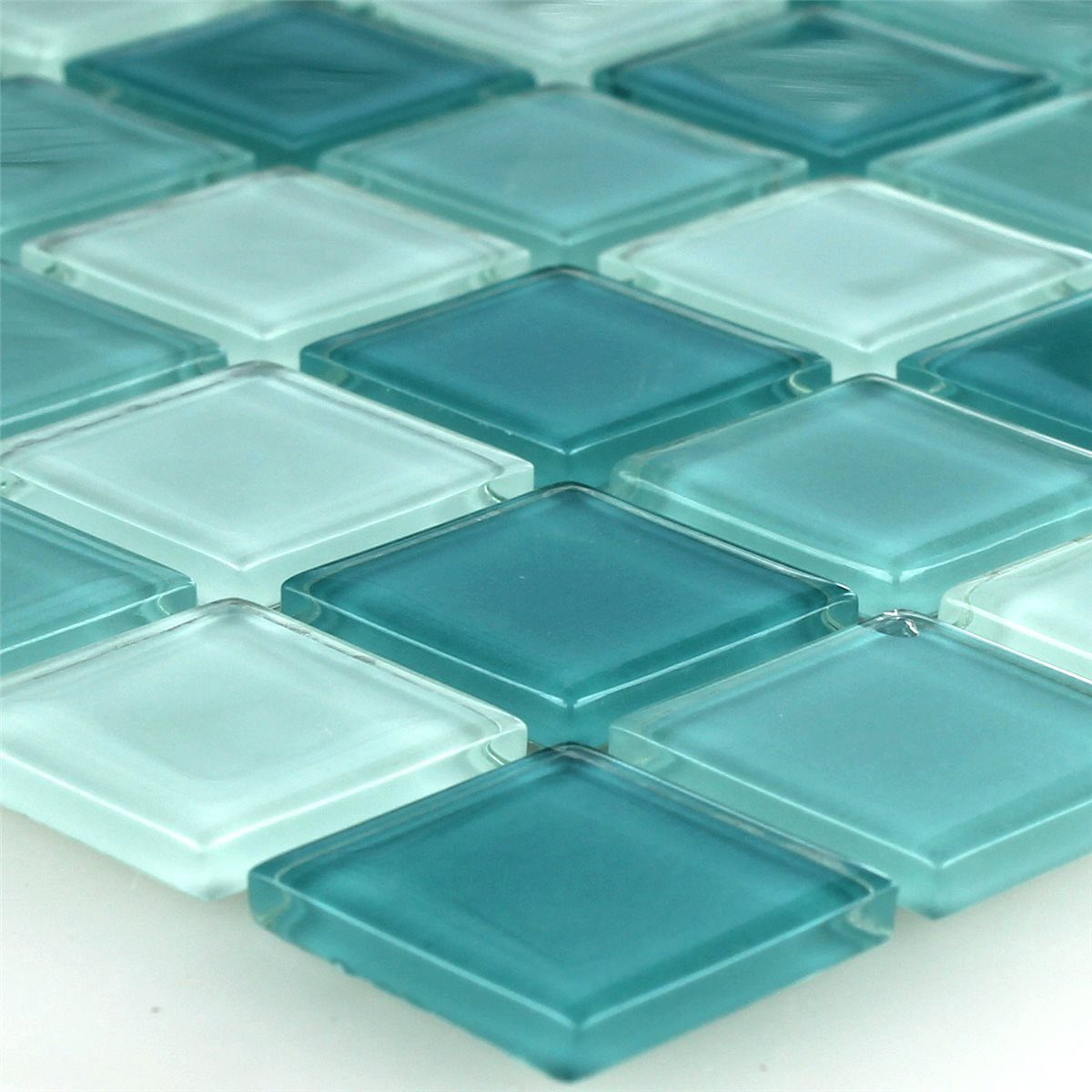 Mosafil Mosaikfliesen Glasmosaik Fliesen Venecia Türkis Grün, Glas 32.700x30.200, grün-türkis, Verlegefertig auf ein Netz geklebt - Frostsicher - Wasserfest