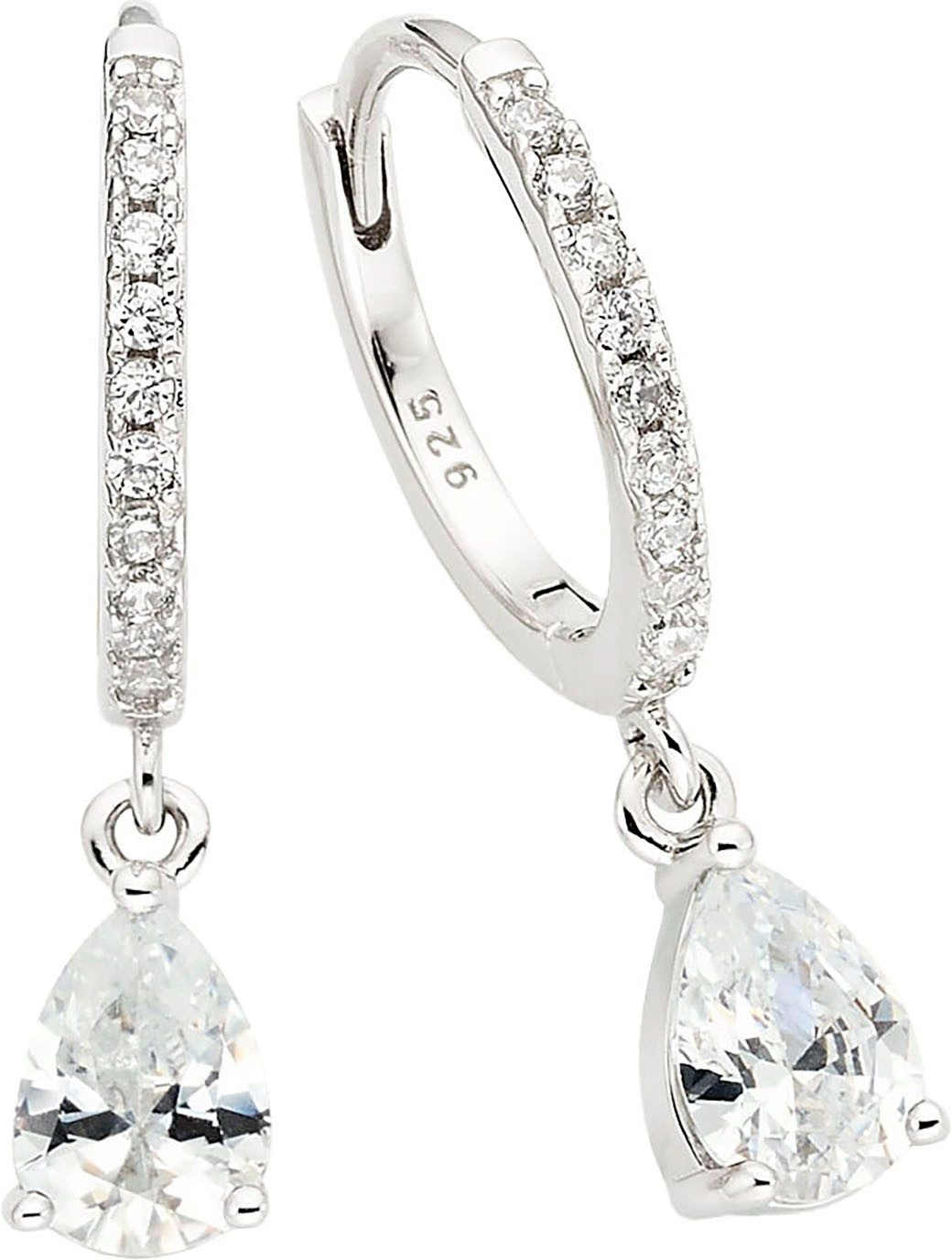 Firetti Paar Creolen Schmuck Geschenk Silber 925 Ohrschmuck Ohrringe Tropfenanhänger, mit Zirkonia (synth) oder Spinell (synth)