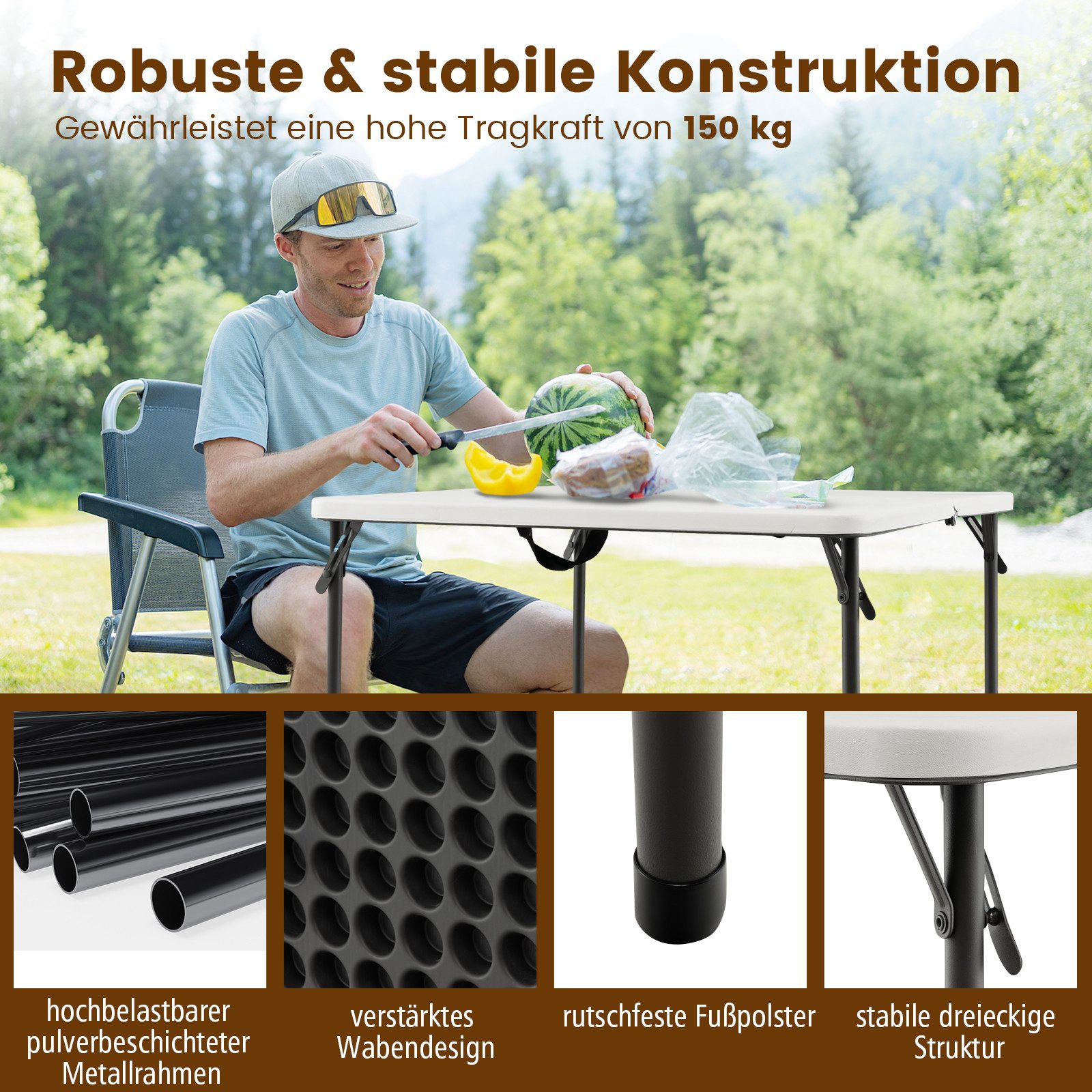KOMFOTTEU Campingtisch, Esstisch Picknicktisch Klapptisch mit Tragegriff
