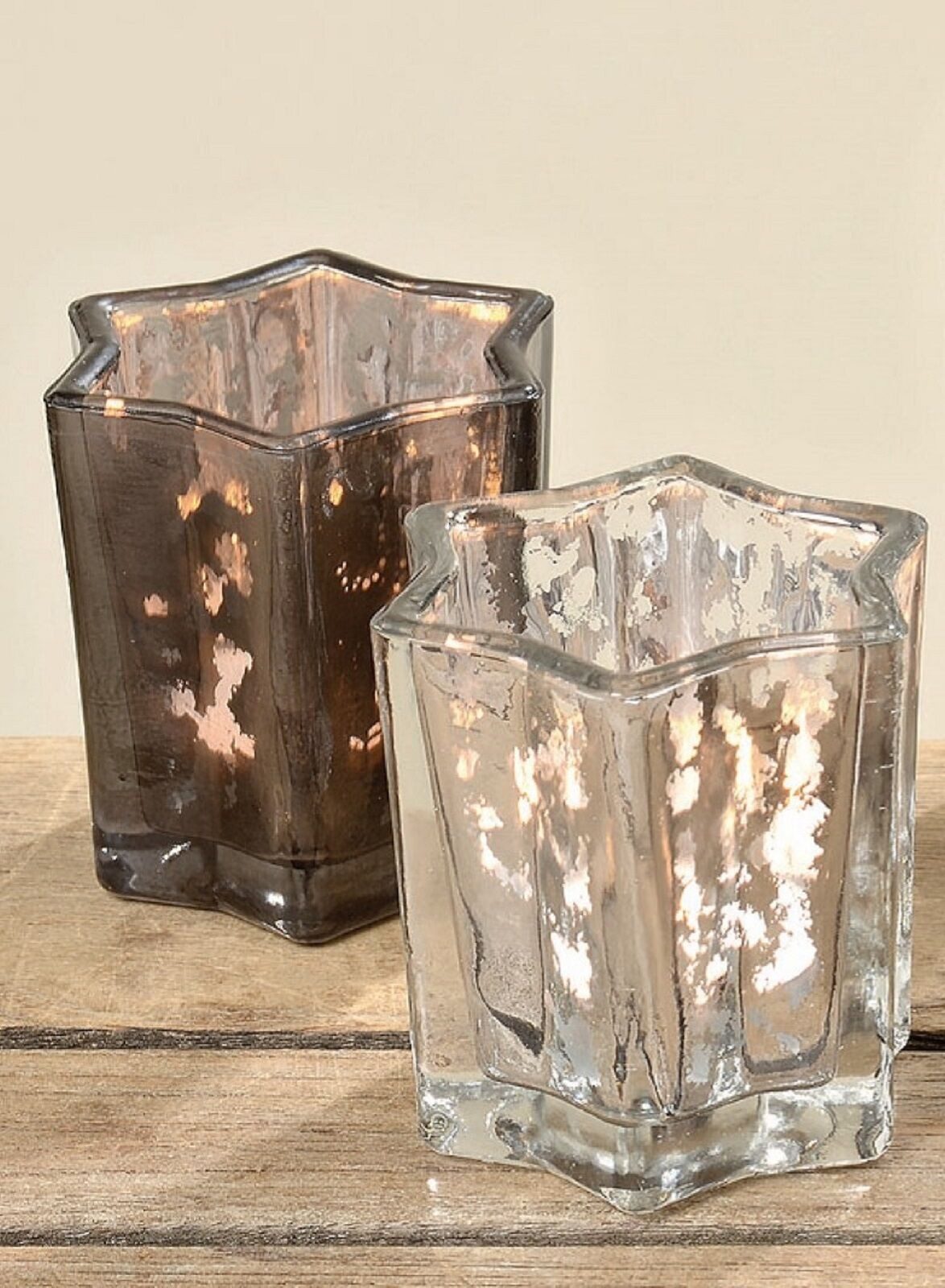 BOLTZE GRUPPE GmbH Windlicht Windlicht Teelicht Glas lackiert grau hell Stern H ca. 8 cm 2er Set