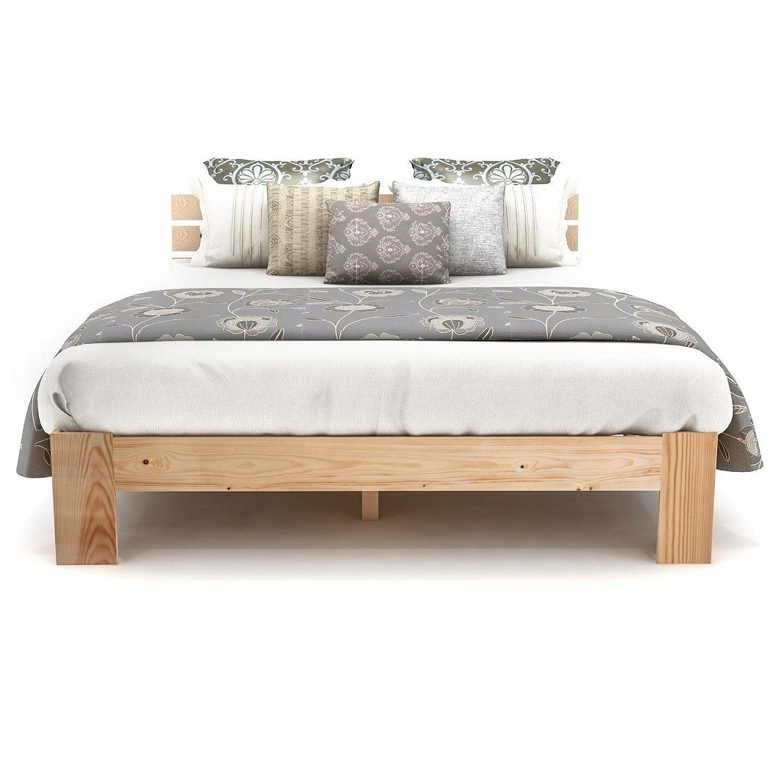 Massivholzbett (1-tlg., Maasivholzbett), Doppelbett mit Kopfteil und Lattenrost, 200 x 140 cm Futonbett