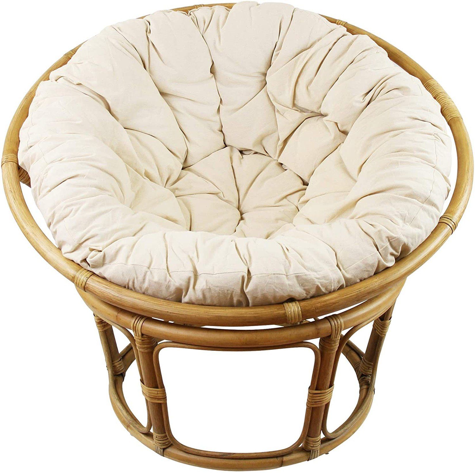 Dekoleidenschaft Relaxsessel Papasansessel aus Rattan, inkl. Kissen aus Baumwolle, beige, Korbsessel, Liegesessel, Clubsessel, Rattansessel – Bild 3 von 5