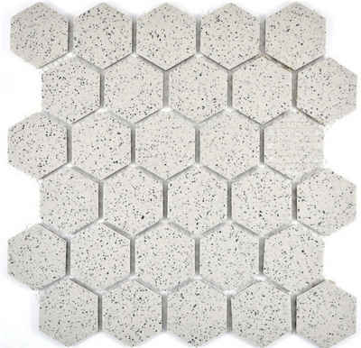 Mosani Keramik Bodenfliese Hexagonale Sechseck Mosaik Fliese Keramik cremeweiß Hexagaon, Rutschhemmend