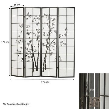 Homestyle4u Paravent Raumteiler Trennwand Bambusmuster Schwarz Sichtschutz Indoor Holz, 4-teilig
