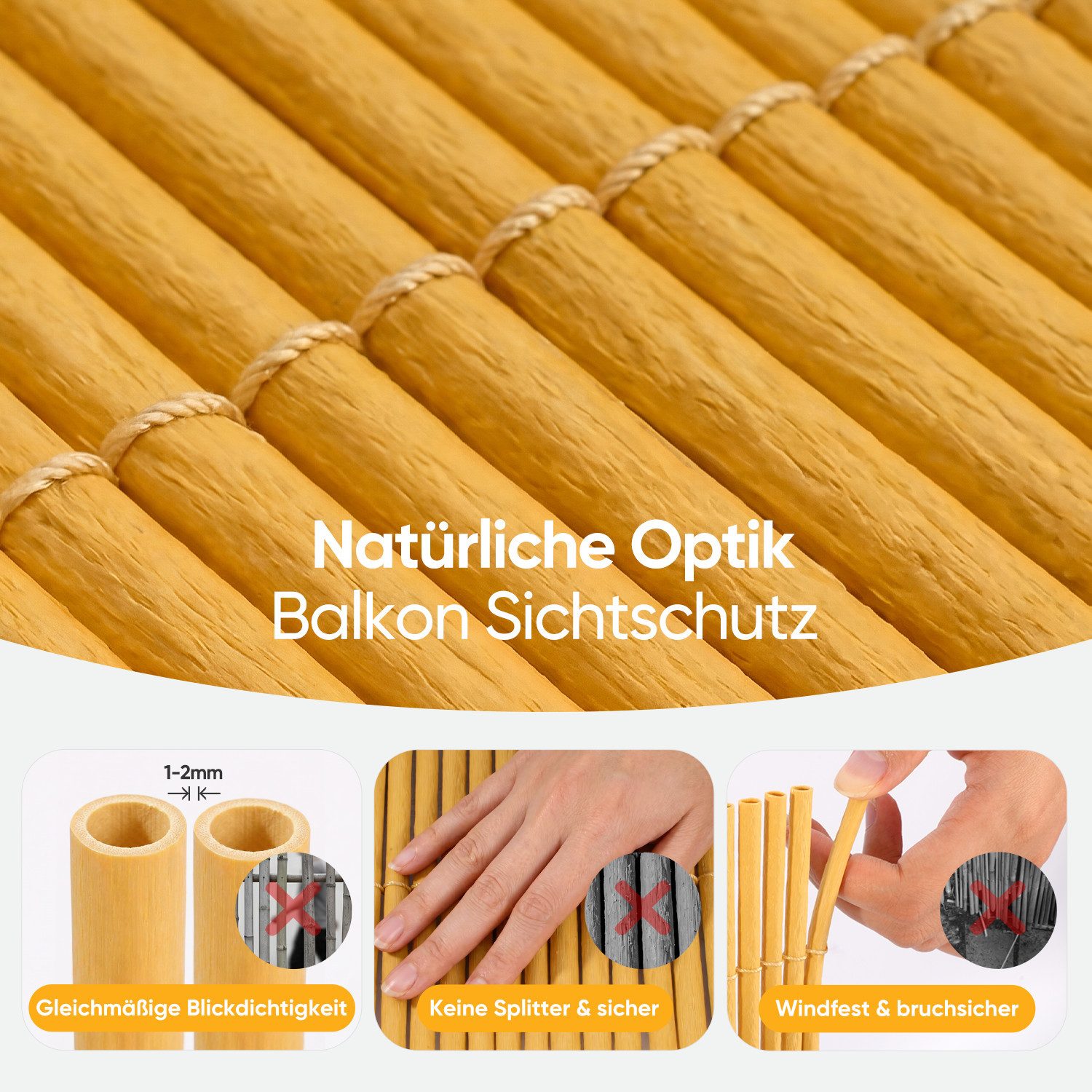Sekey Balkonsichtschutz Sichtschutzmatte in Natur-Optik, wetterfest für Balkon, Garten & Zaun UV-beständig und wetterfest für Balkon, Garten & Terrasse – Bild 5 von 5