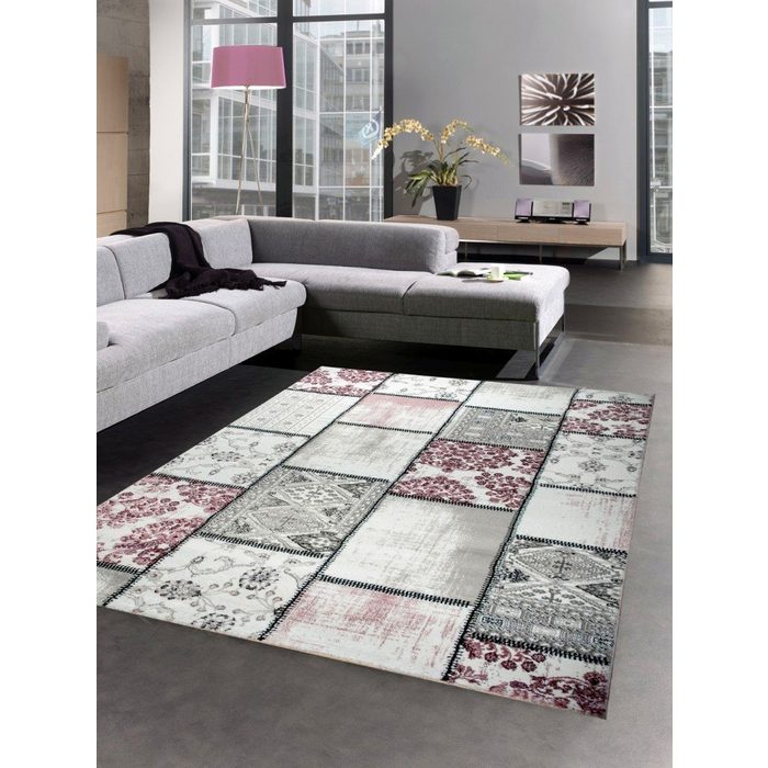 Teppich Designer Teppich Patchwork Vintage Wohnzimmerteppich multicolor lila rosa grau Carpetia rechteckig Höhe: 11 mm