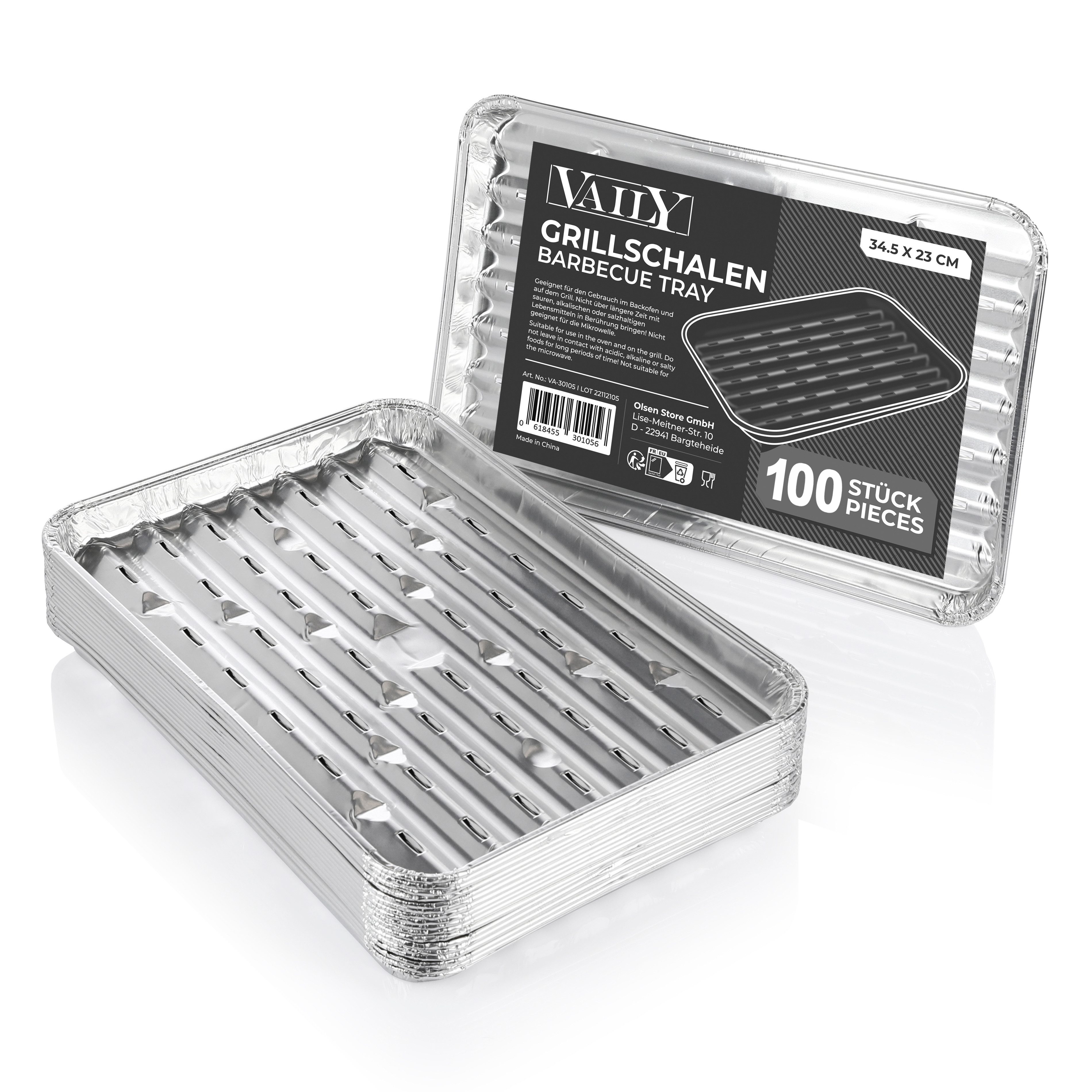 Vaily Grillschale Alu Grillpfanne Tropfschale für Grill und Backofen, (100-St)