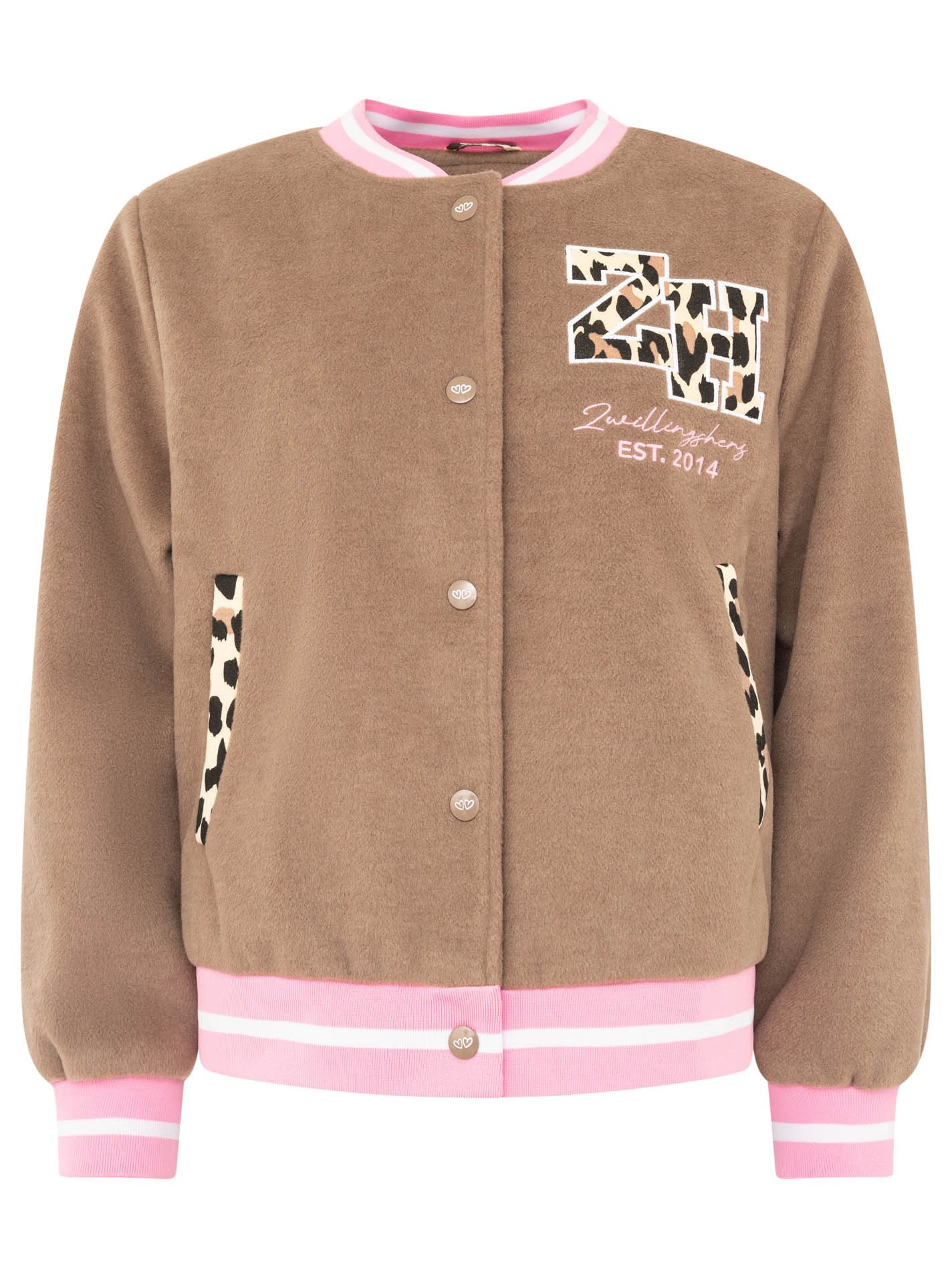 Zwillingsherz Bomberjacke „College Leo“ gestreifte Bündchen, Leodetails und Futter, Druckknopfleiste