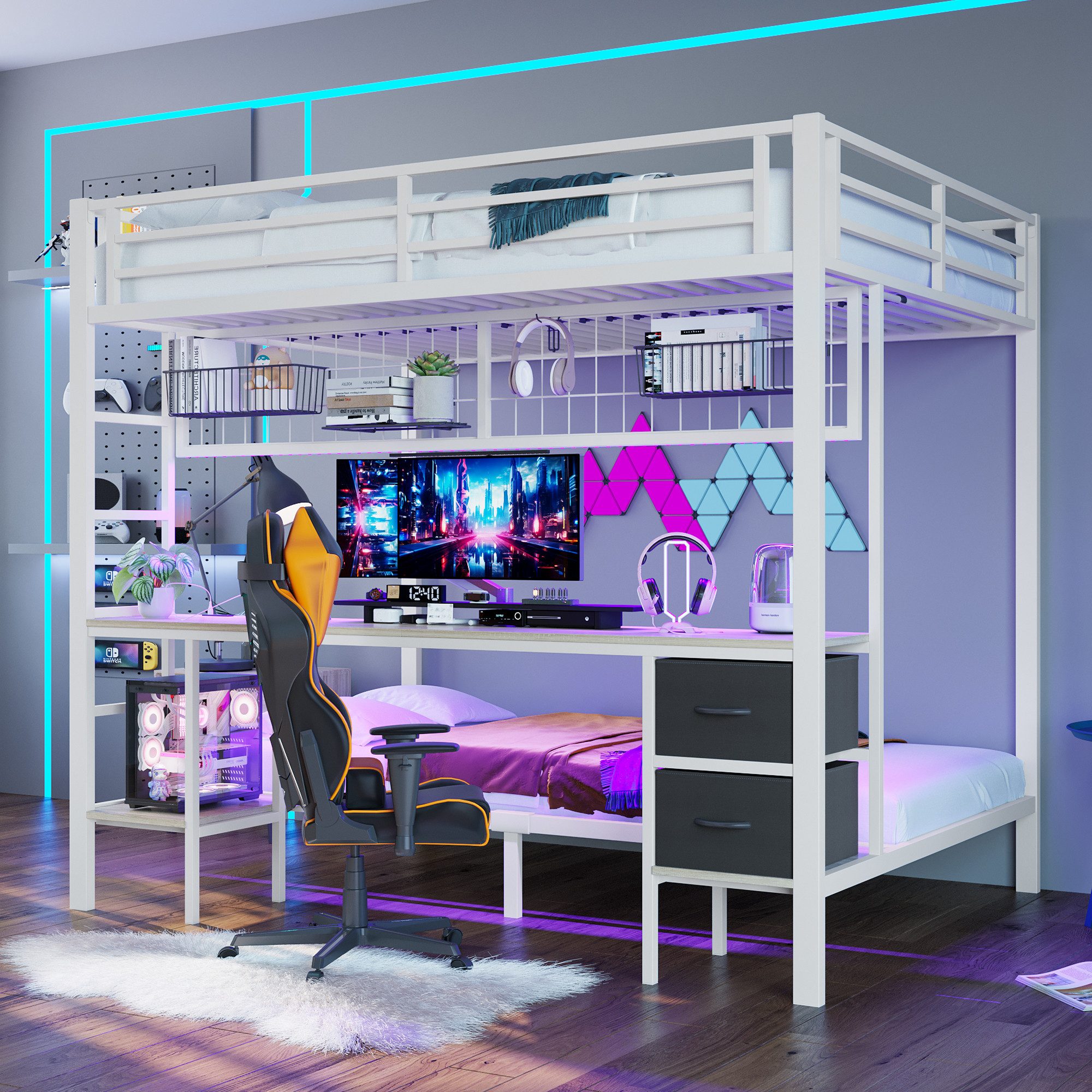 Flieks Etagenbett, Metallbett Kinderbett 90x200cm/140x200cm mit Schreibtisc günstig online kaufen