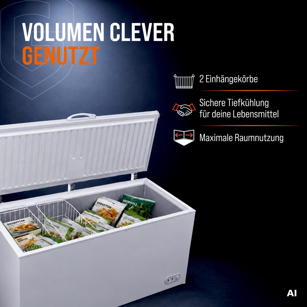 GastroHero Gefriertruhe Tiefkühltruhe ECO 650, 550L, Klappdeckel, abschließbar, Gastro TKTE650, 181.5 cm breit, Energieeffizienzklasse C, höhenverstellbare Füße – Bild 4 von 5