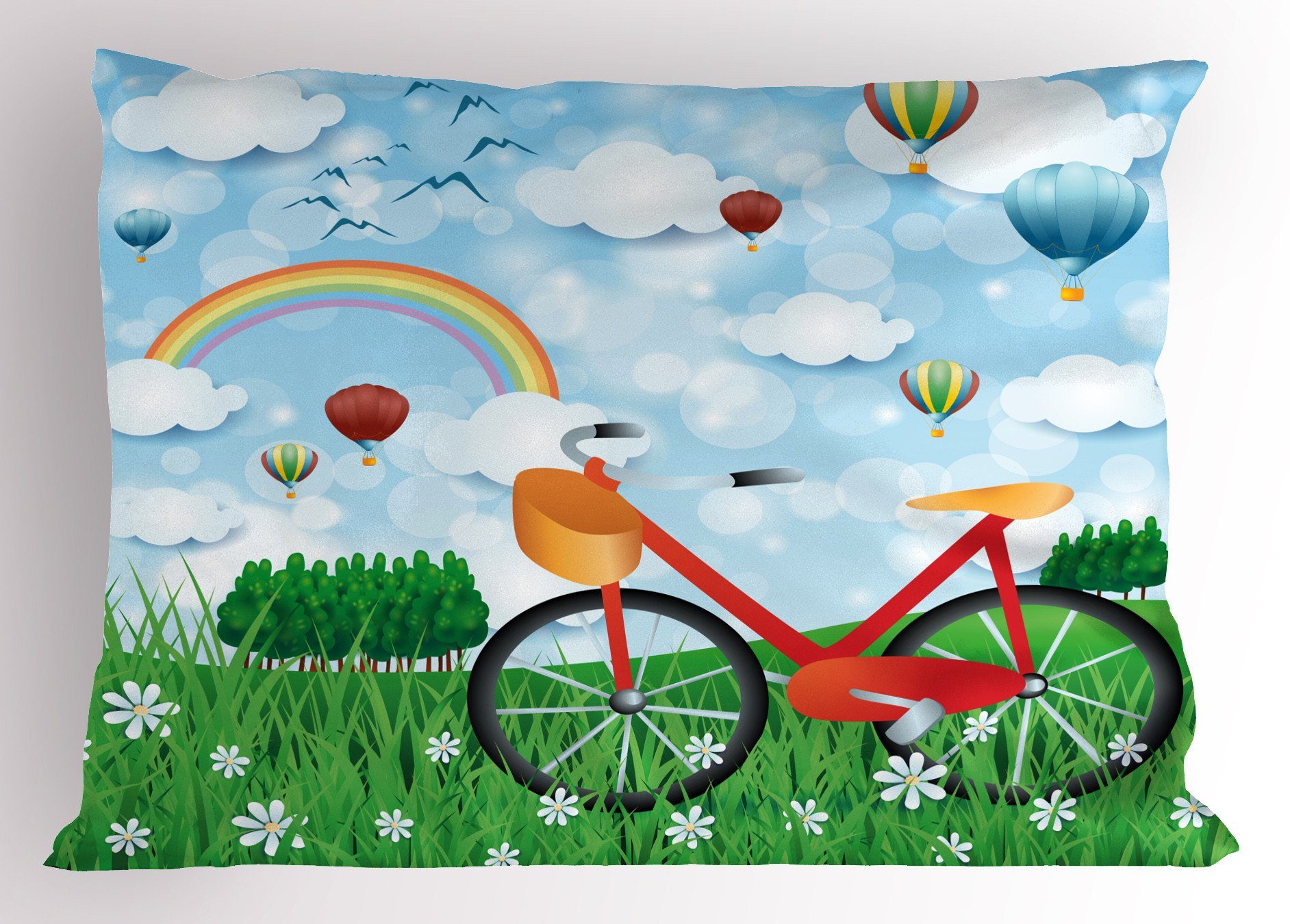 Stück), Abakuhaus Kissenbezüge Frühlingslandschaft King (1 Dekorativer Size Bike Karikatur Gedruckter mit Standard Kissenbezug,