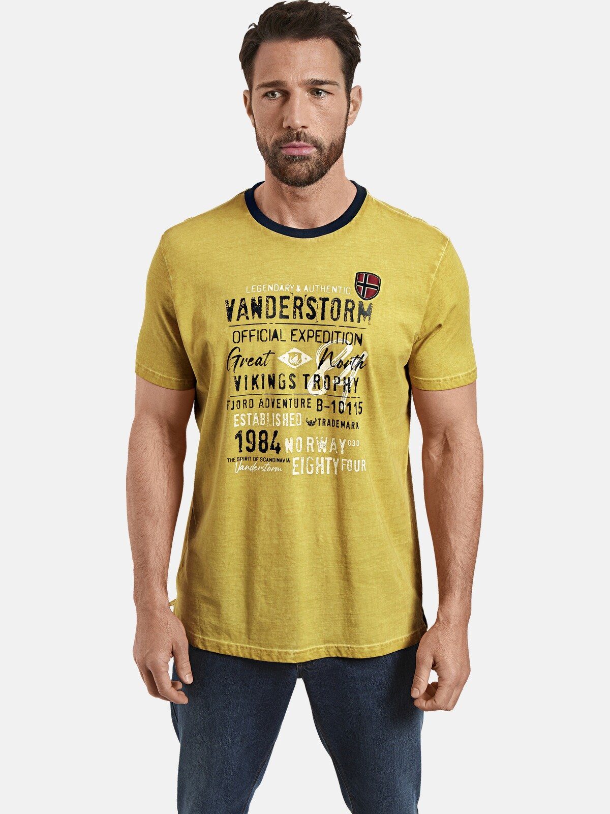 Jan Vanderstorm T-Shirt EELI Unikat durch oil-dyed Färbung gelb