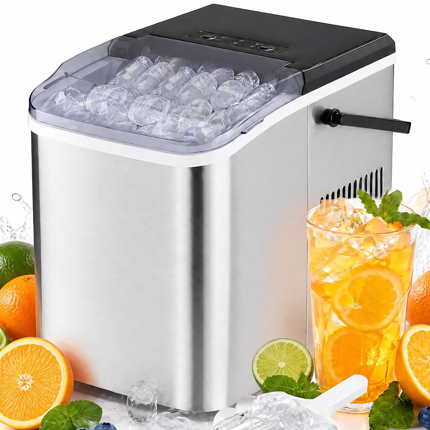 AIMAX Eiswürfelmaschine Eiswürfelbereiter mit Tragegriff, 2 Eisgrößen, 9 Eiswürfel in 6 Min, 12kg/24h 1.5L Ice Maker Selbstreinigend für Küche Party Büro Bar