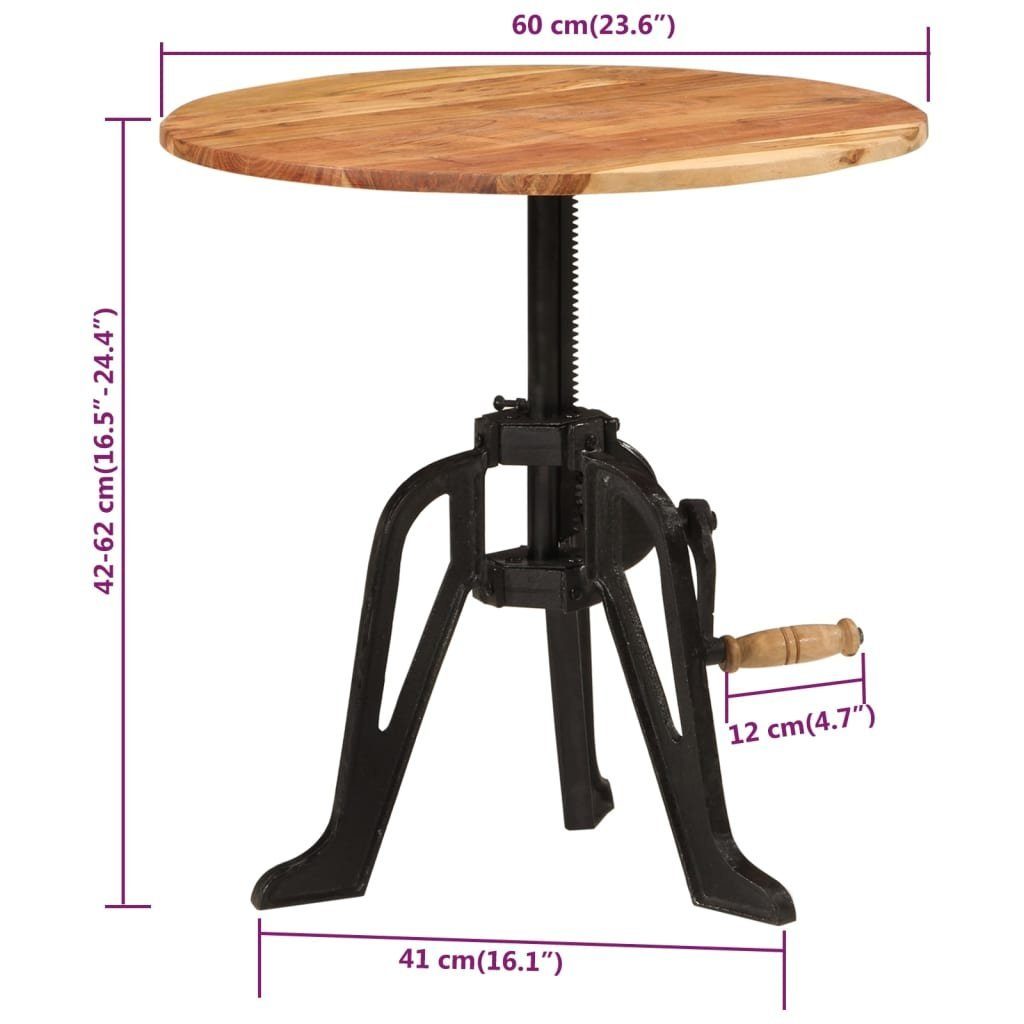 furnicato Beistelltisch 60x(42-62) cm und Massivholz Gusseisen Akazie (1-St)