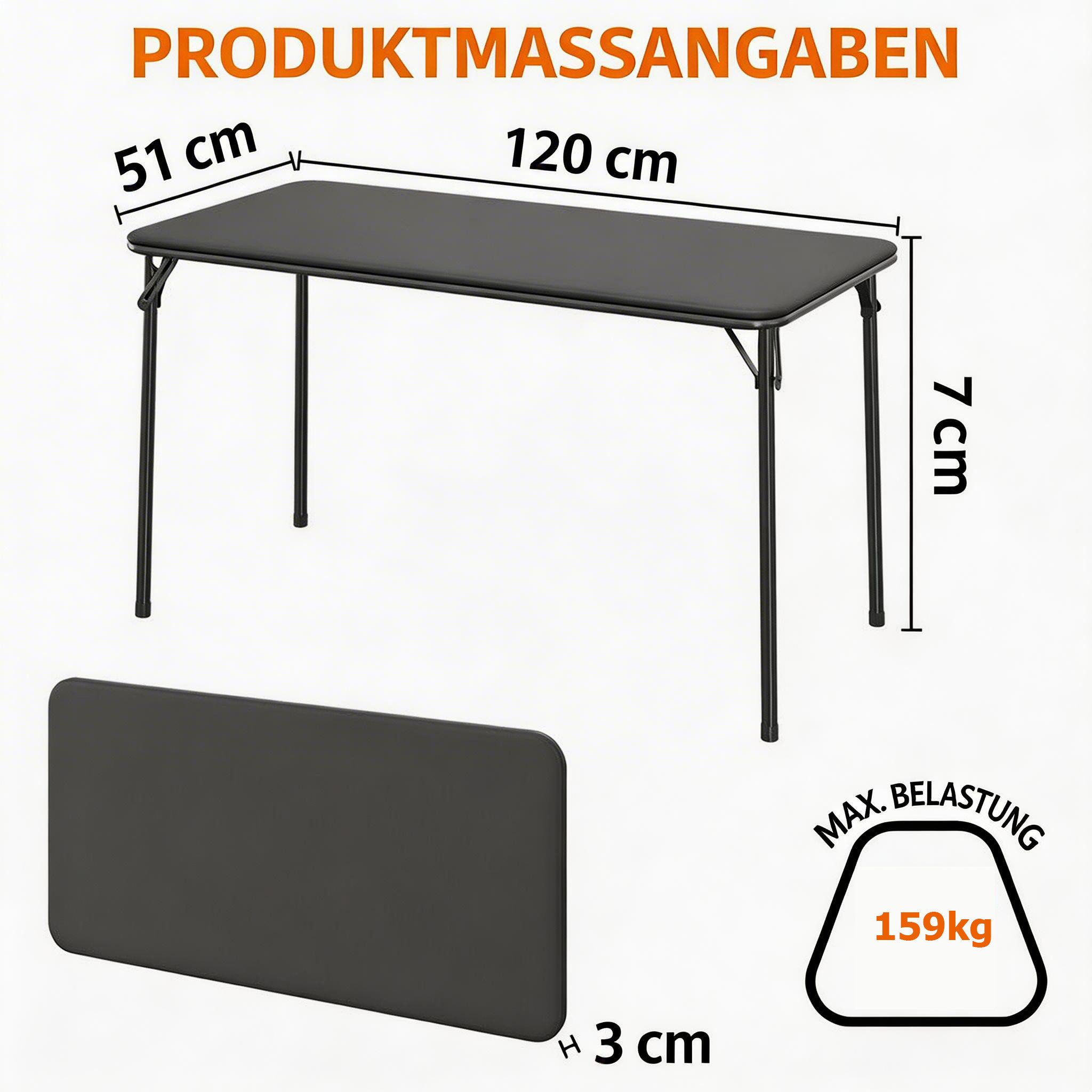 GarveeMore Klapptisch Campingtisch Partytisch Gartentisch Balkontisch 120x51x71cm – Bild 3 von 5