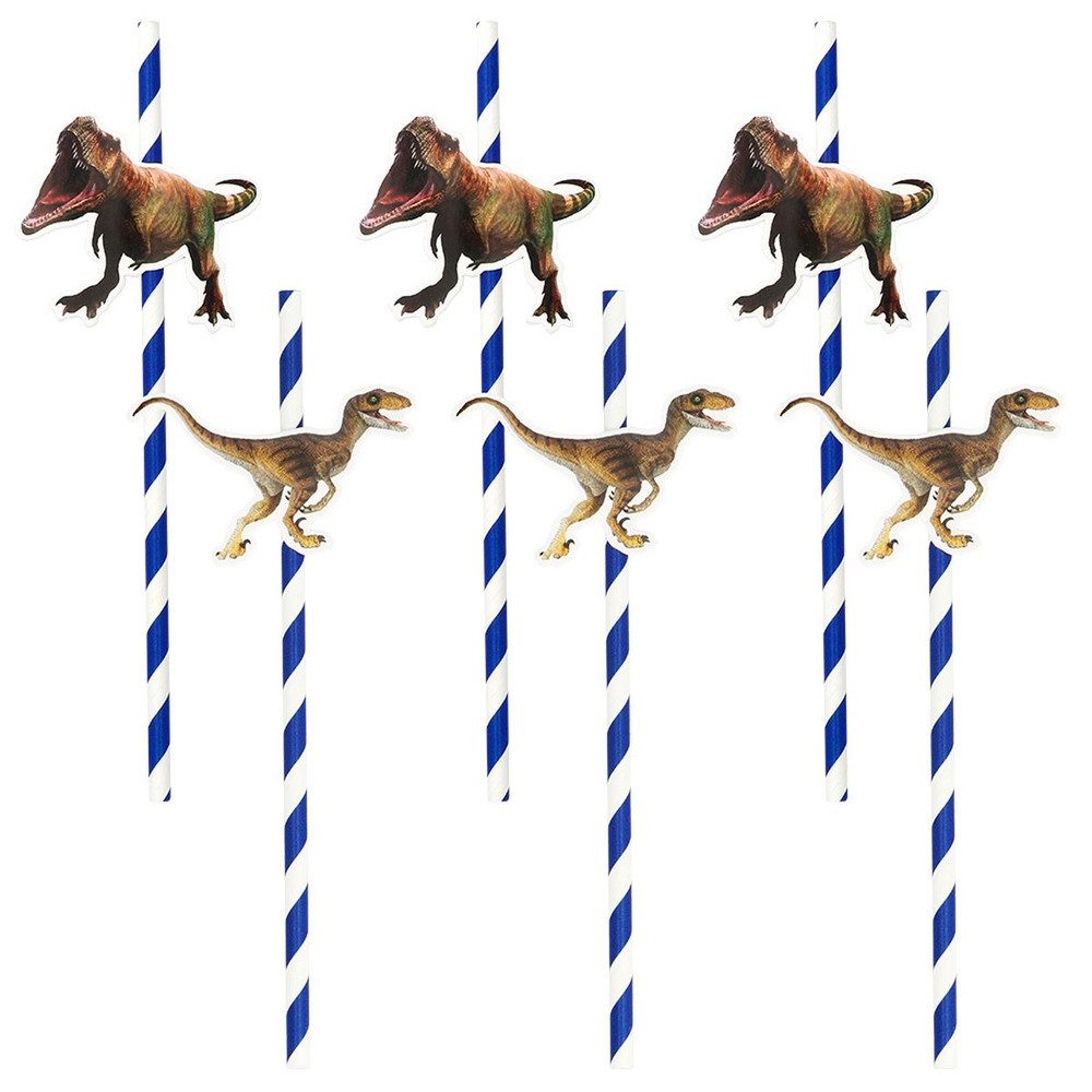 Boland Aufblasbares Partyzubehör 6 Papierhalme - T-Rex - ca. 20 cm