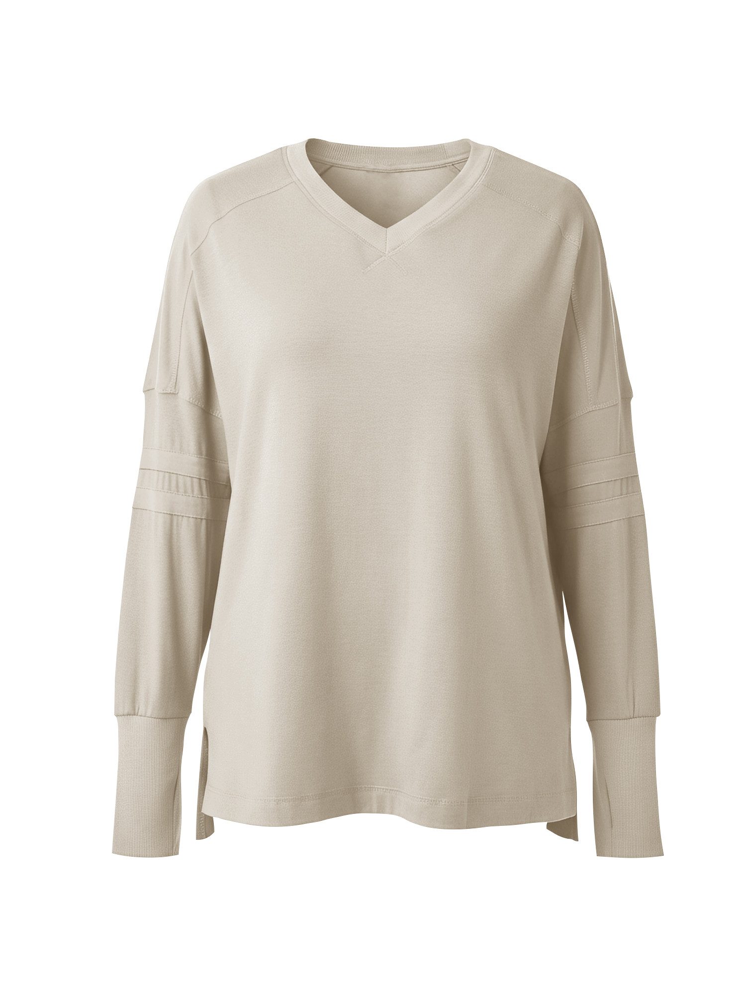 Langarmshirt Damen Oversize mit V-Ausschnitt Raglanärmeln und Daumenlöchern
