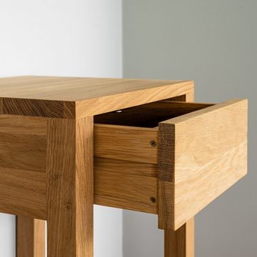 Woodek Design Nachttisch TOMMY, moderner Ablagetisch mit Schublade, H 57 x B 40 x T 35 cm (Nachtkonsole aus geöltem Eichenholz, 1-St., Stilvolle Nachtkommode), skandinavischer Beistelltisch mit Ablage