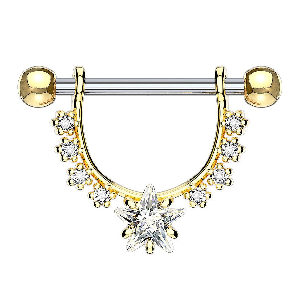 Taffstyle Intimpiercing Brustwarzenpiercing Barbell beweglich Kristall Stern Gold 1,6mm (Ohr Tragus Helix Lobe Piercing), Nippelpiercing Brust Nippel Intim Intimpiercing Ohrpiercing Cartilage