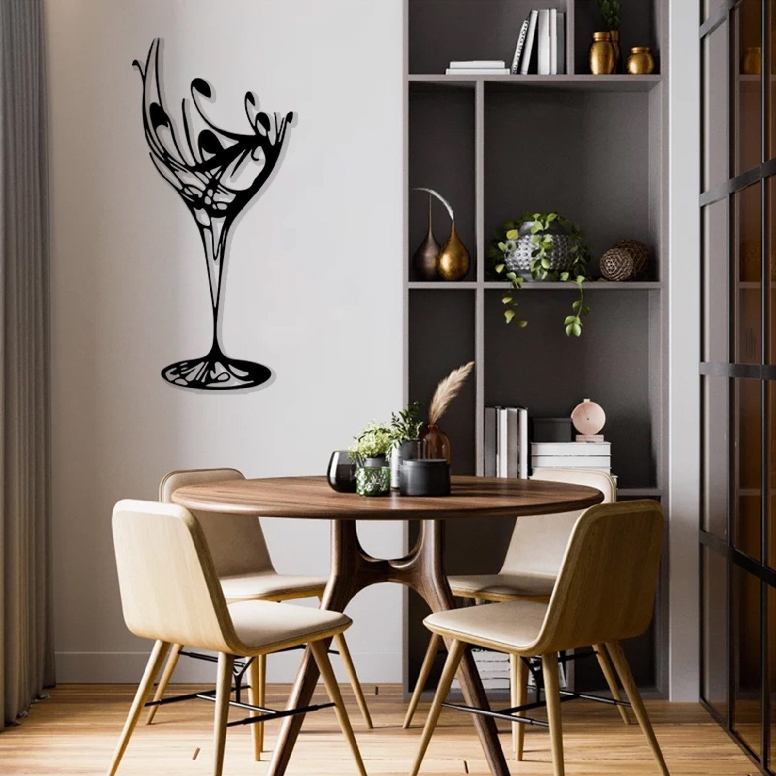 Jumpeak Wanddekoobjekt Weinglas Metall Wanddekor, Cocktail, Küche Wanddekor, Abstrakte Deko, Metall, 4 Farben, 5 Maße, Künstlerische Linien, Rausch,Spritzer – Bild 3 von 5