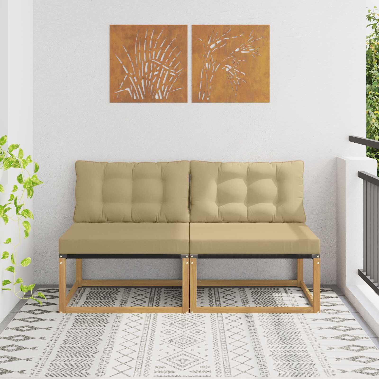 vidaXL Sofaelement Outdoor Mittelsofa Massives nholz und Textilene Weiß