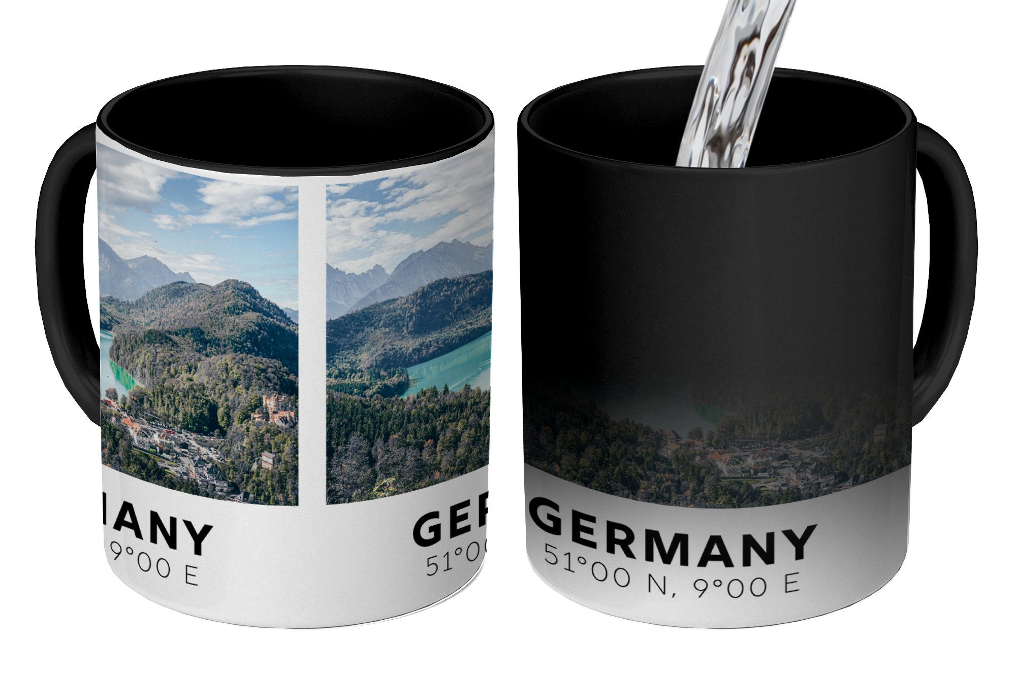 MuchoWow Tasse Deutschland - Wasser - Berge - Wald, Keramik, Farbwechsel, Kaffeetassen, Teetasse, Zaubertasse, Geschenk