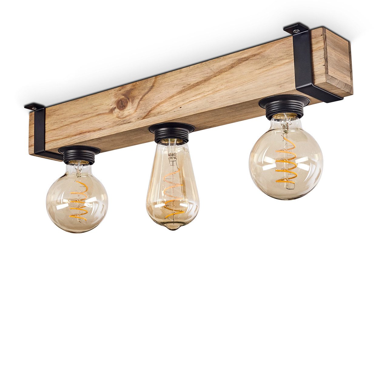 hofstein Deckenleuchte moderne Deckenlampe aus Metall/Holz in Schwarz/Natur günstig online kaufen