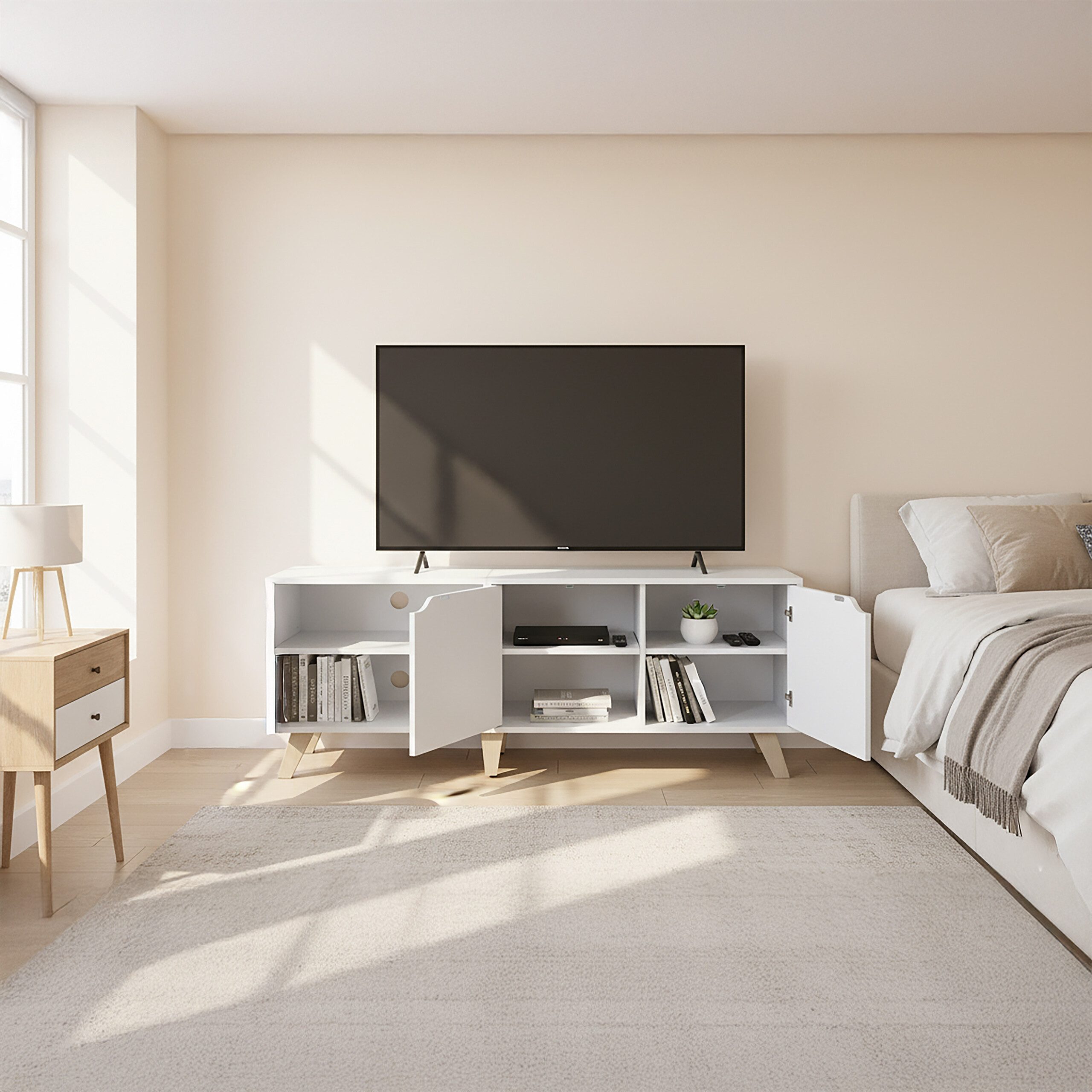 relaxdays TV-Bank TV Lowboard 6 Fächer, weiß