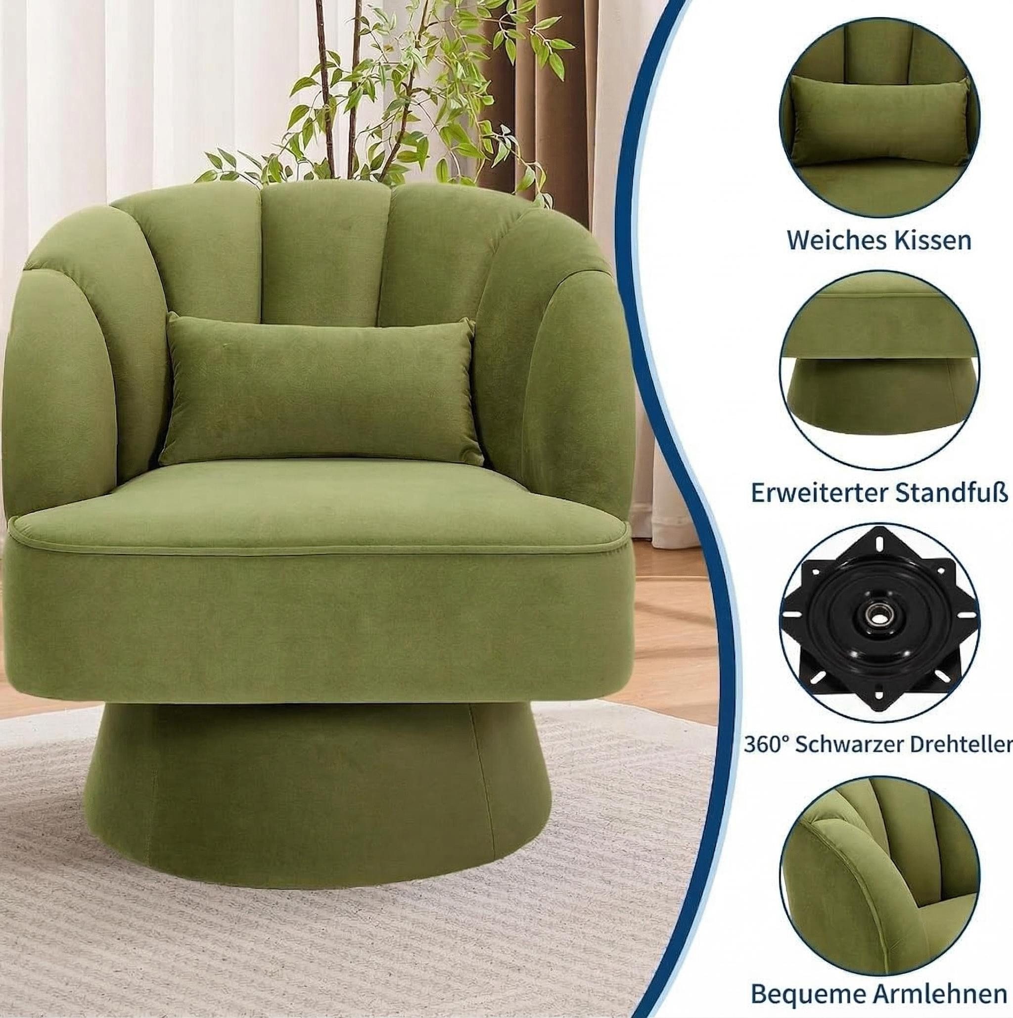 GarveeMore Sessel Sessel mit 360 Grad drehbare Kuscheltonnen-Akzentsofasessel, Samtbezug,Armlehnensessel,Polstersessel,Akzentstul – Bild 3 von 4