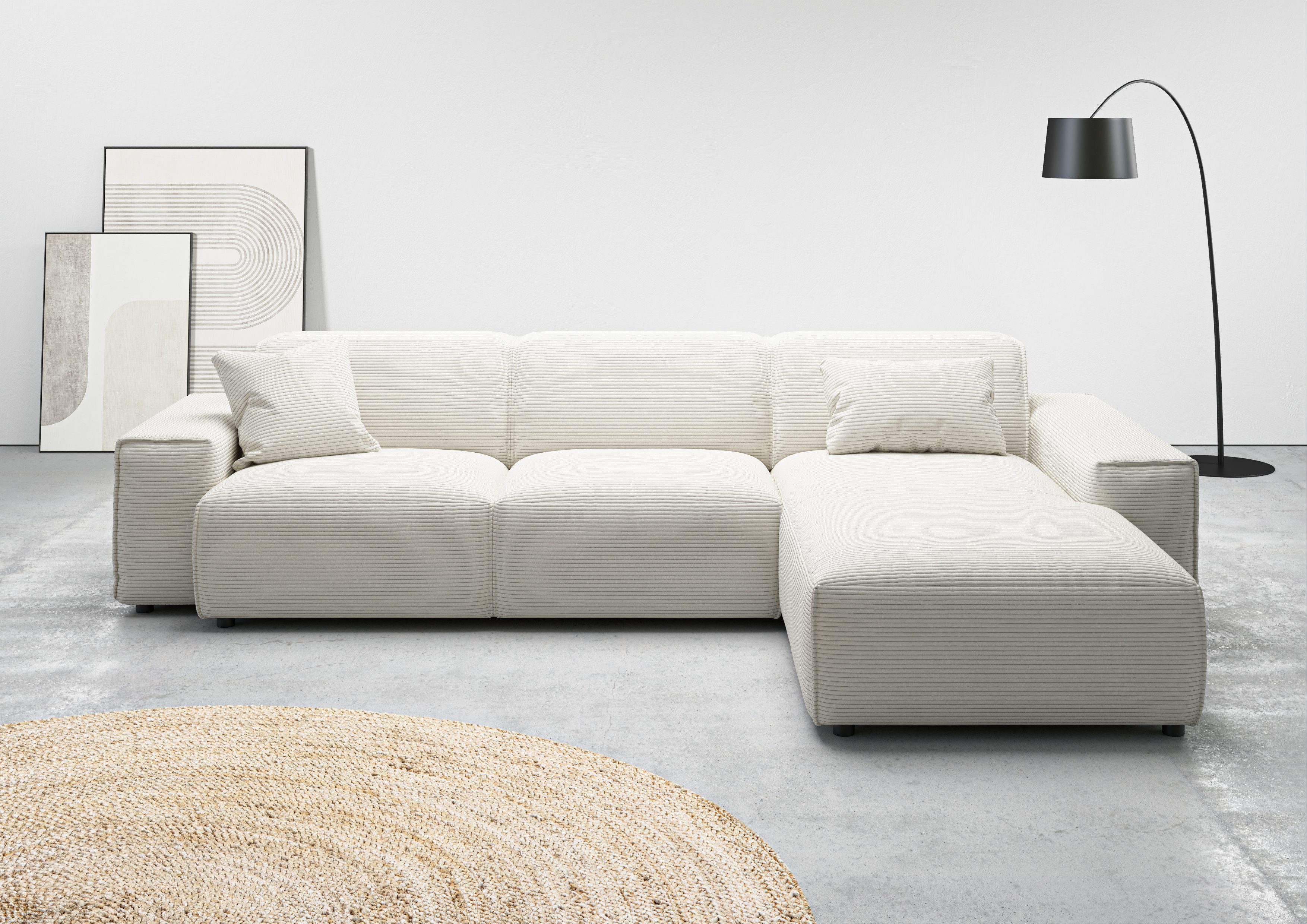 Home affaire Ecksofa Glimminge auch in Breitcord, Feincord, Bouclé + Easy care-Bezug, L-Form, Breite 294, Zierkissen