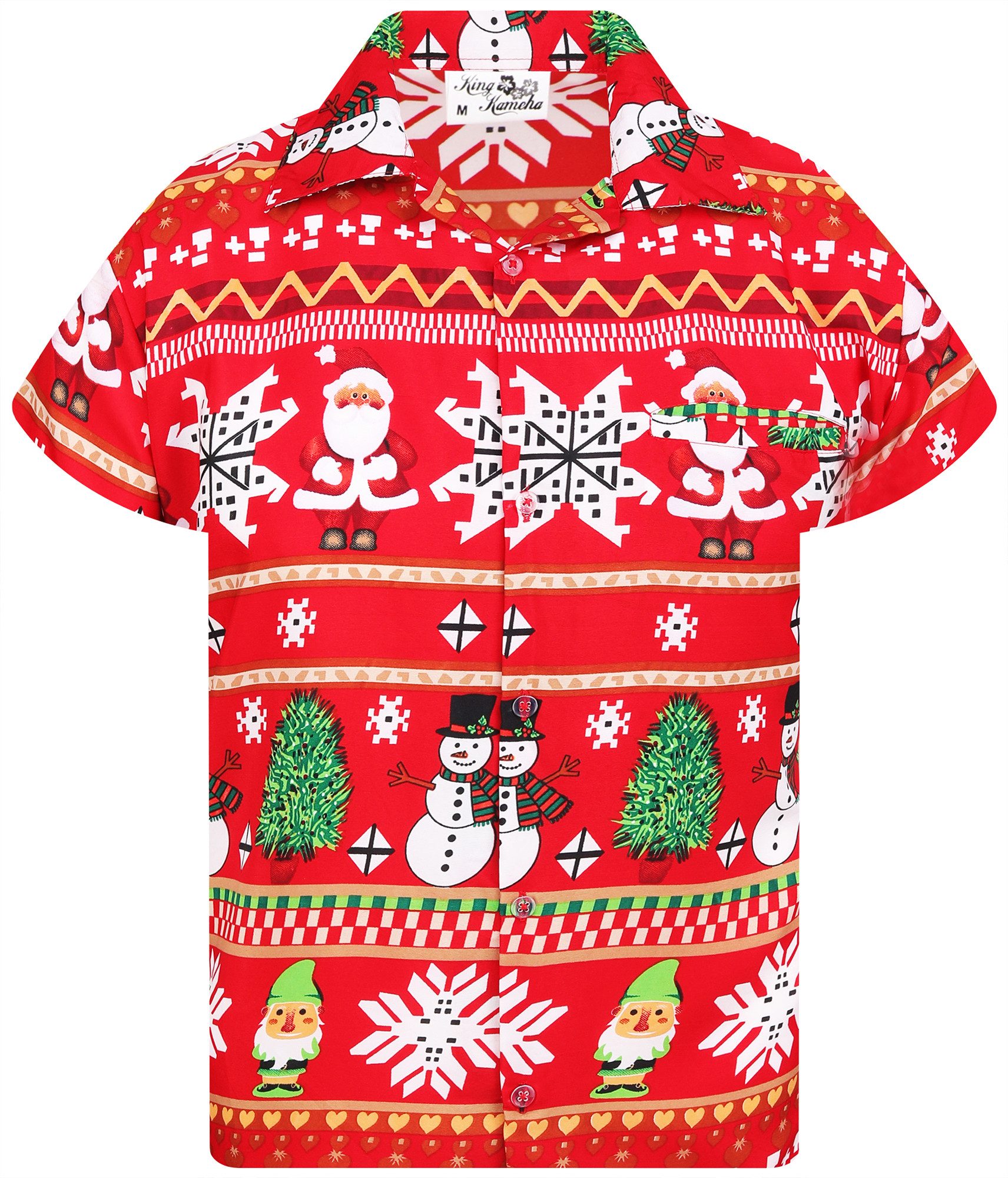 Hawaiihemd Christmas Rows Funky Hawaii-Hemd Kurzarm Front-Tasche Unisex