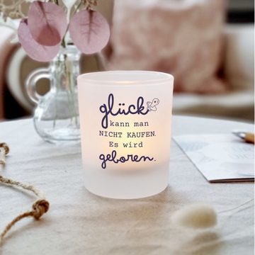 KÜSTENGLÜCK Windlicht Babyglück; Geschenkidee für Eltern; Teelichtglas mit schönem Spruch (1 St), aus Glas