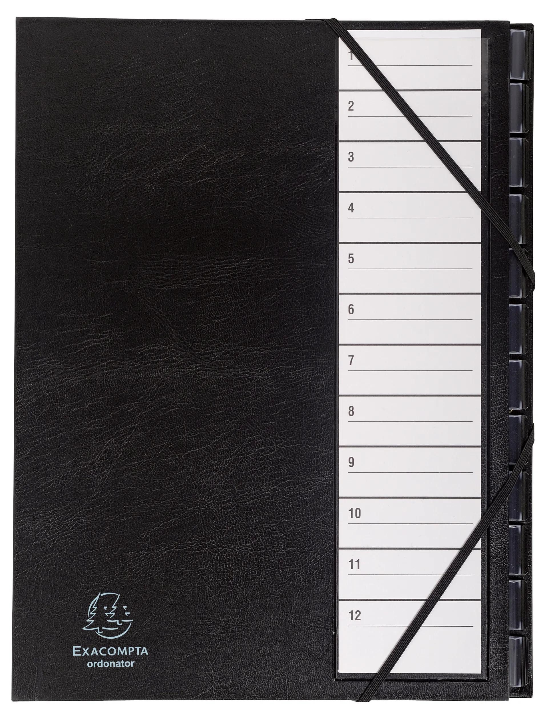 Fächermappe Ordnungsmappe Deckel Gummizug dehnbar 12Fächer 1-12 A4 Schwarz 625665E