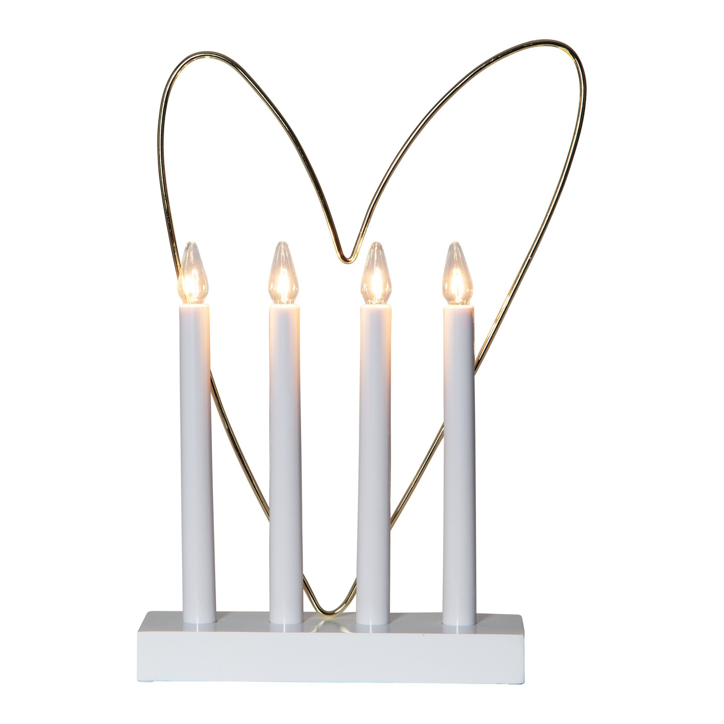 EGLO Kerzenständer Glossy heart, LED Lichterbogen Weihnachten, weiß mit Herz in Messing mit Kabel