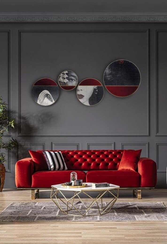 Sitzer in 3 Wohnzimmer, Europe Sofa Sofas Dreisitzer JVmoebel Teile, Rot Made Chesterfield 1 Stoff Sofa