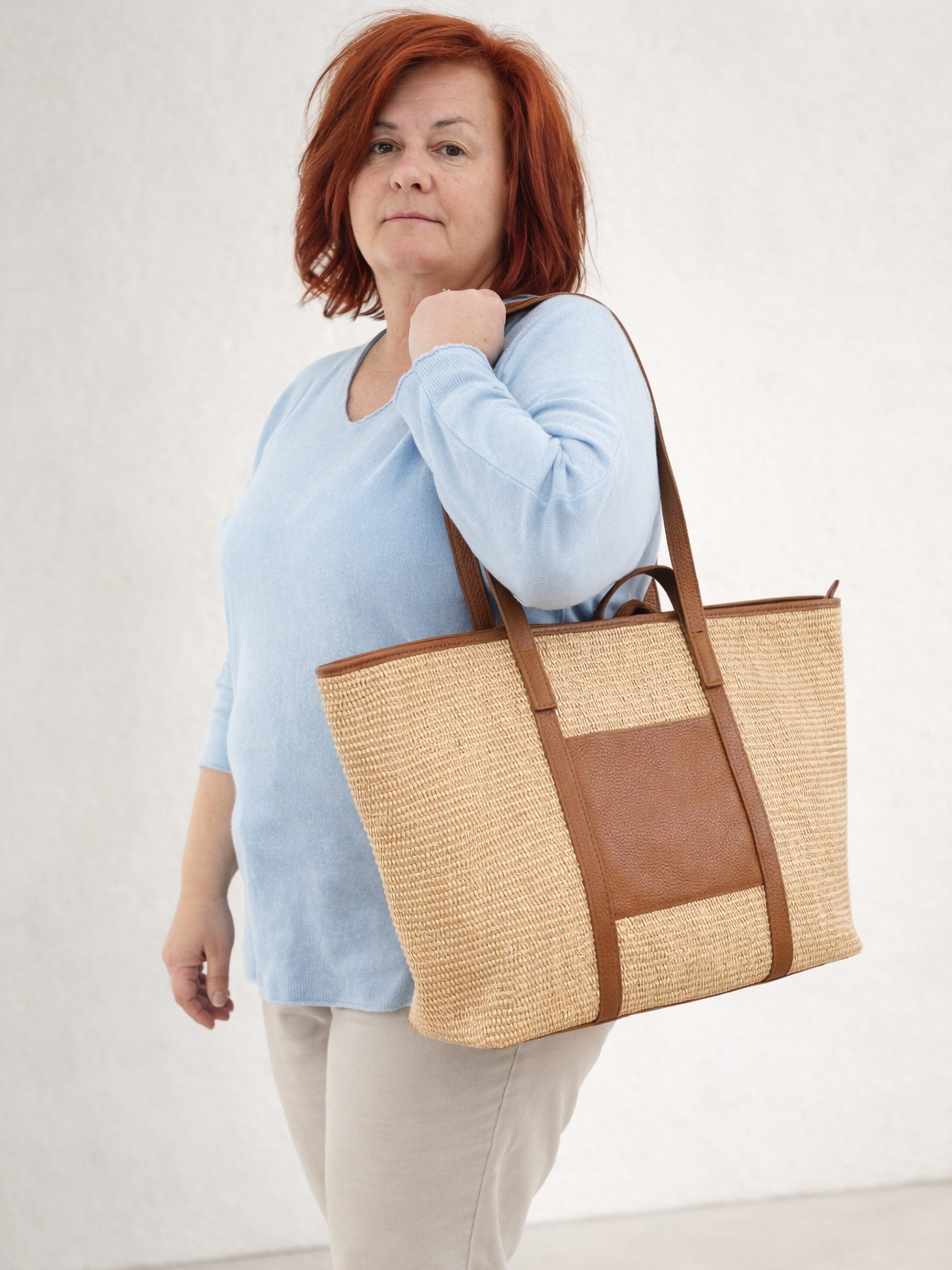 COLLEZIONE ALESSANDRO Schultertasche Naturals, XL Luxus aus Leder und Raffia