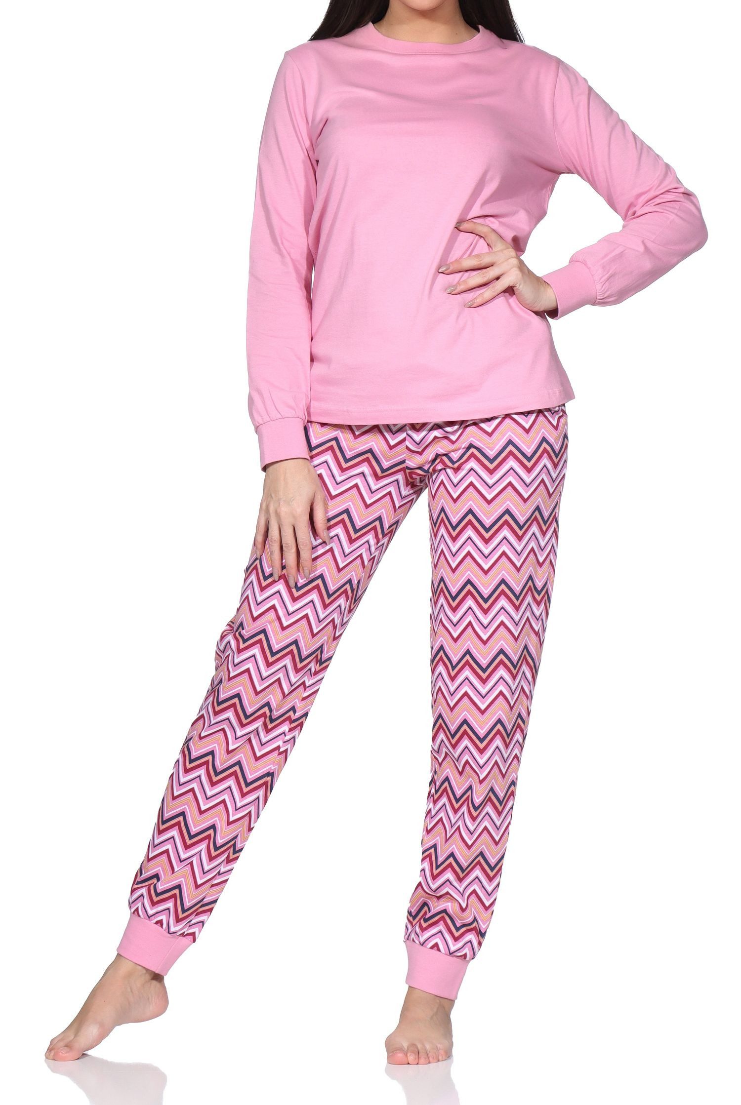 Normann Pyjama Damen langarm Schlafanzug mit Bündchen – Pyjama auch in Übergrössen