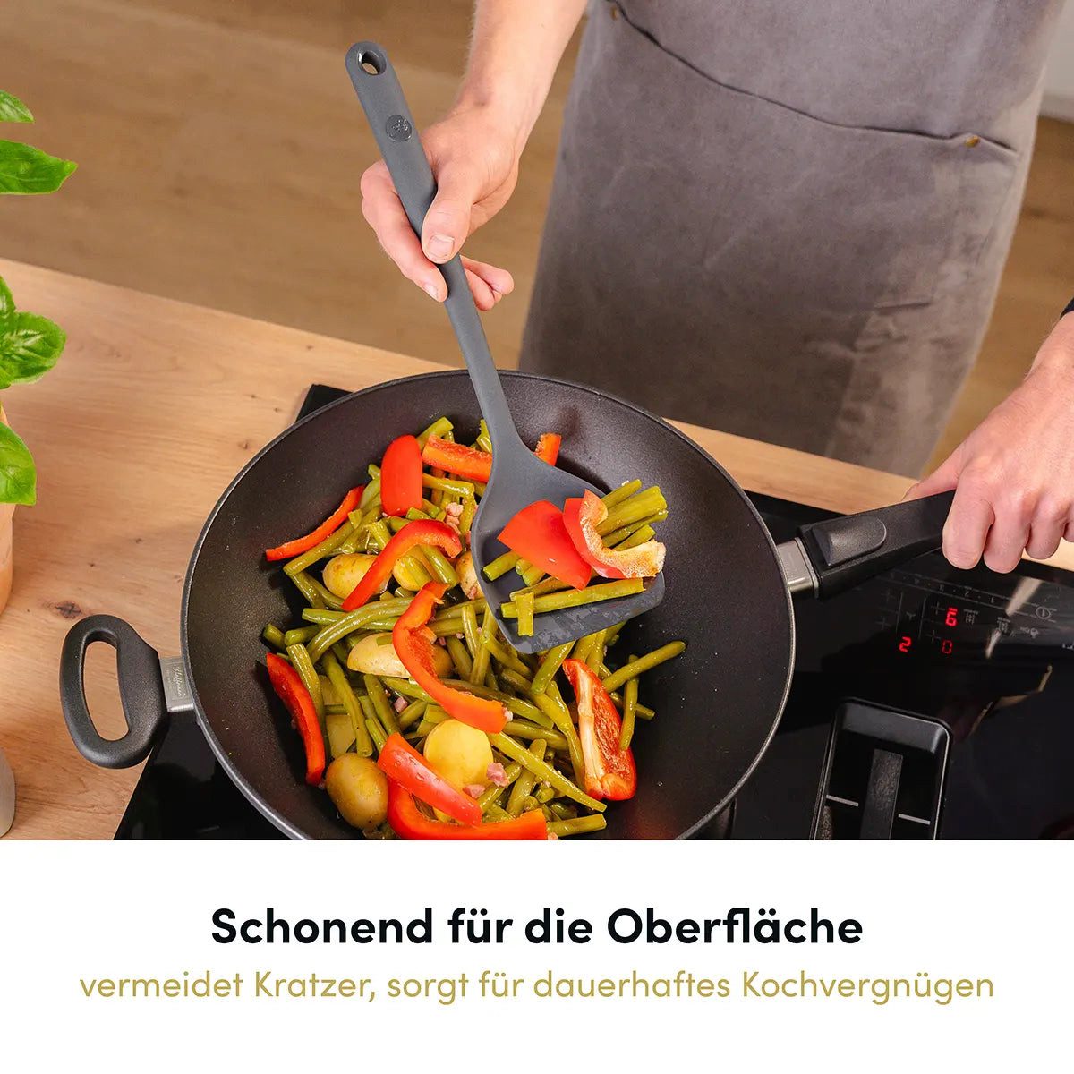 Hoffmann Germany Pfannenschaufel Küchenhelfer Pfannenwender Silikon Edelstahl 35 cm, Edelstahlkern, seitliche Lippen, 200°C, spülmaschinenfest