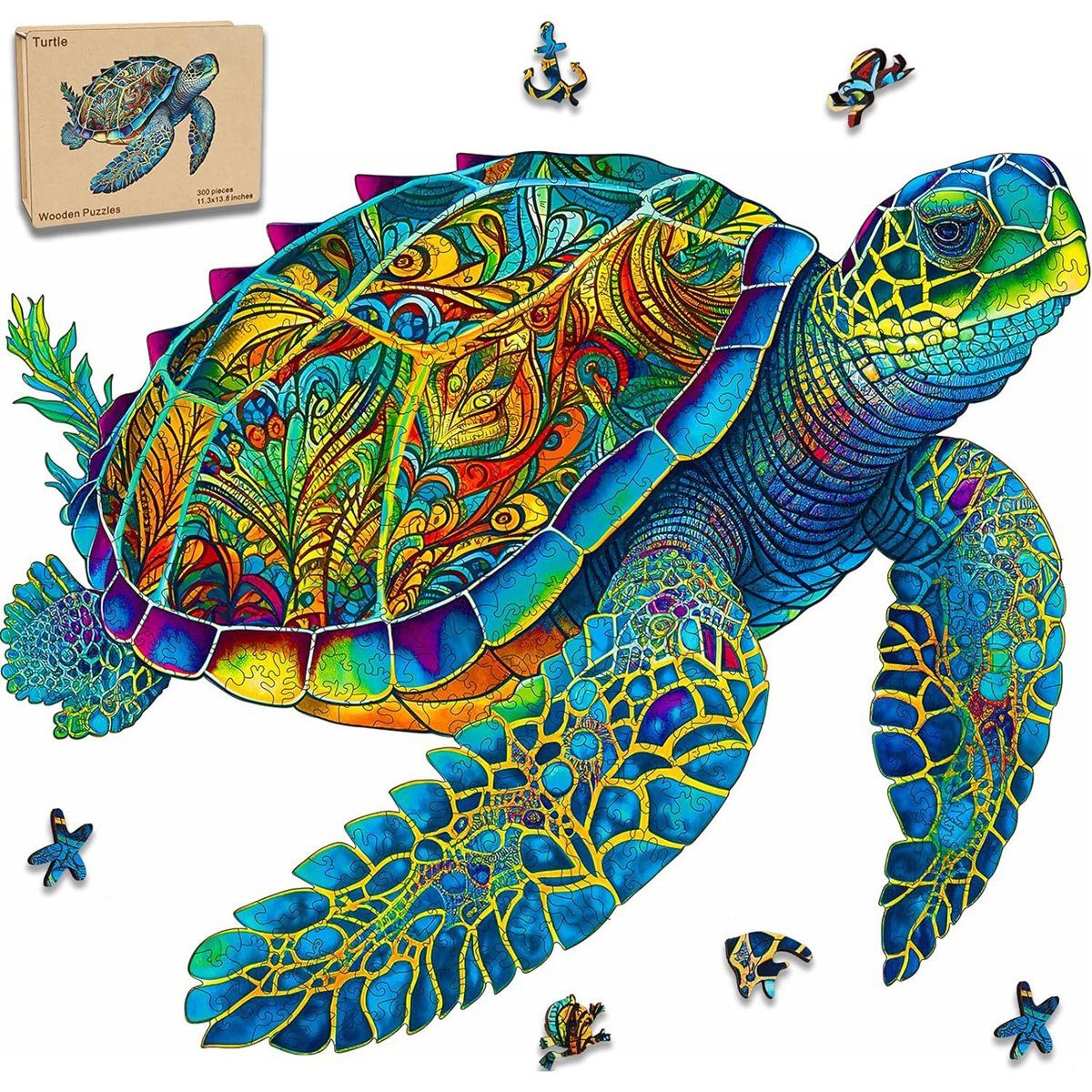 yozhiqu Puzzle Holzpuzzle, Schildkrötenpuzzle 200 Teile, Puzzleteile, Einzigartig geformte Holzpuzzles für Erwachsene und Kinder