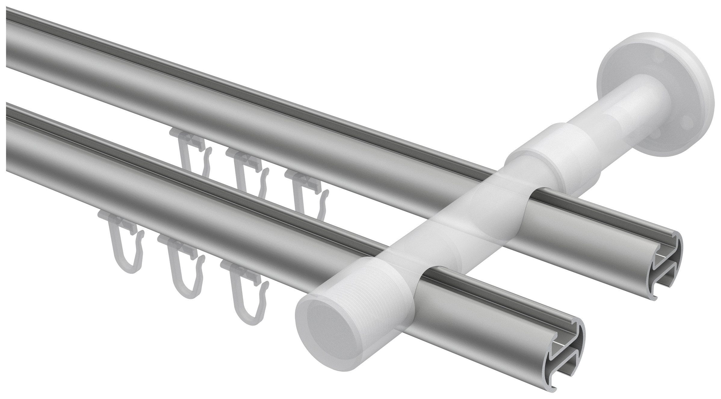 INTERDECO Innenlaufschiene Prestige Sitra, Ø 20 mm, 2-läufig, Fixmaß, kürzbar, Wandmontage, Aluminium, Silbergrau / Schwarz / Bicolor