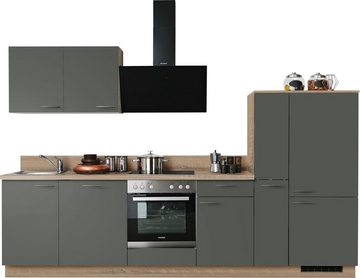 Kochstation Küchenzeile Scafa, vormontiert, mit höhenverstellbaren Füßen, vormontiert, wahlweise mit E-Geräten, mit Soft-Close, Breite 310 cm