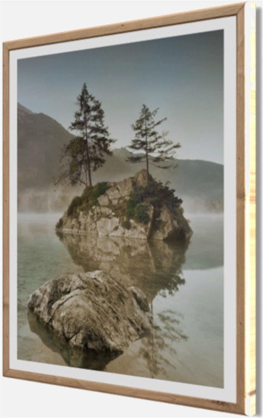 Bönninghoff Bild mit Rahmen Wandbild gerahmt INSEL IM SEE 40x50 cm – Natur Wandbild beruhigend, Bäume, Felsen, Landschaft, Natur, See, Seebilder (1 St), mit dek – Bild 3 von 5