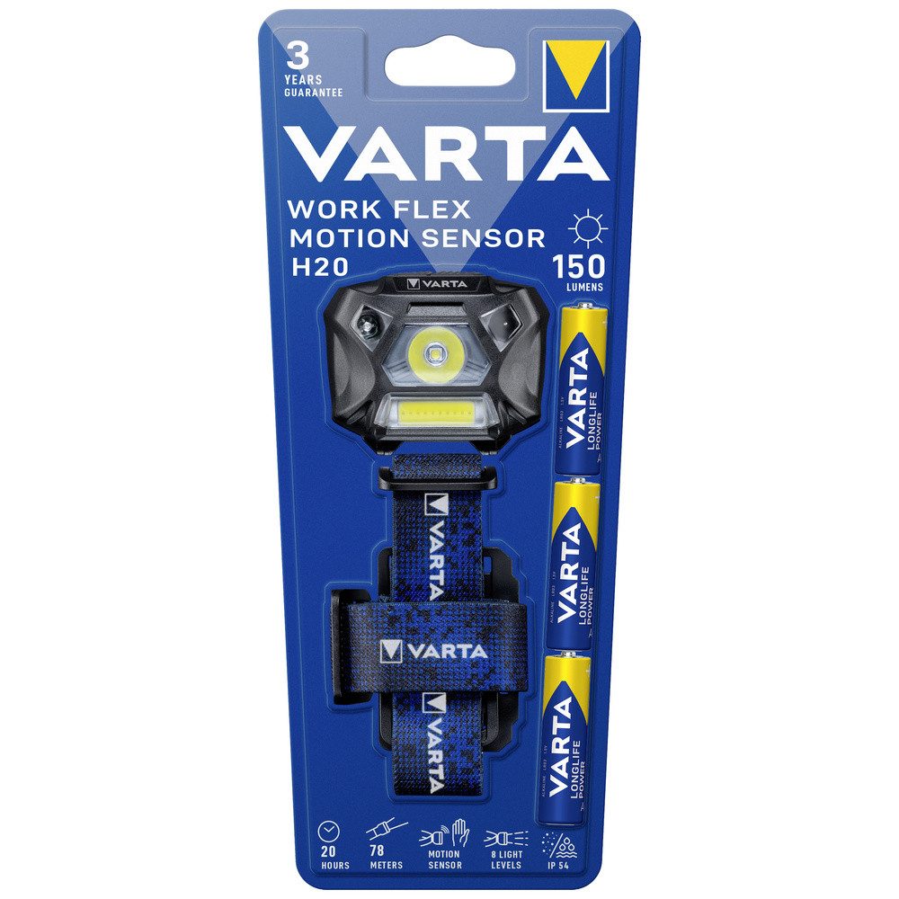 VARTA LED Stirnlampe Varta Work Flex Motion Sensor H20 LED Stirnlampe batteriebetrieben 150