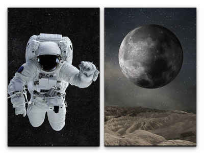 Sinus Art Leinwandbild 2 Bilder je 60x90cm Astronaut Mond Nasa Weltraum Mars Raumfahrt Weltall