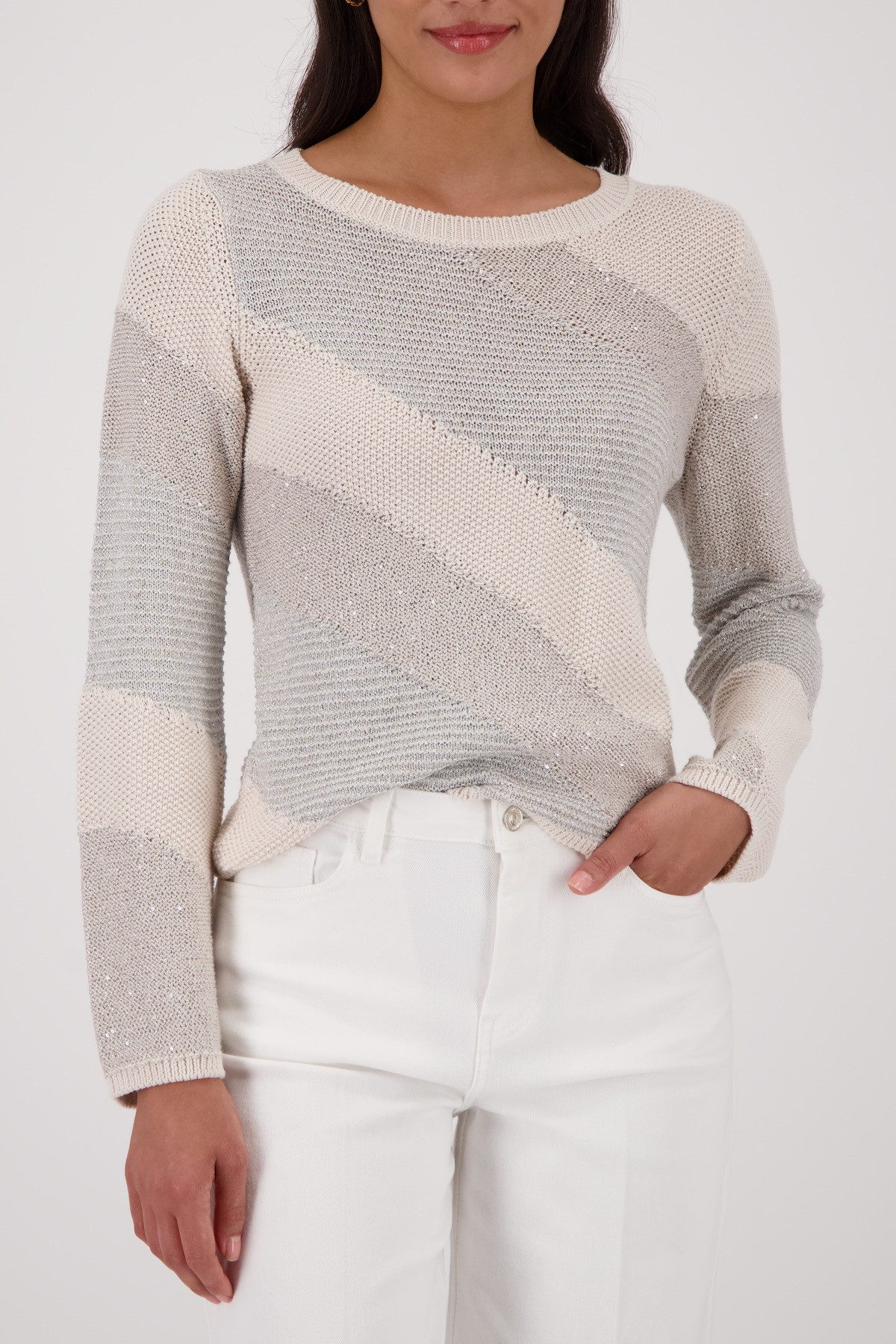 Monari Strickpullover Pullover Materialmix Regular fit mit Glanzdetails