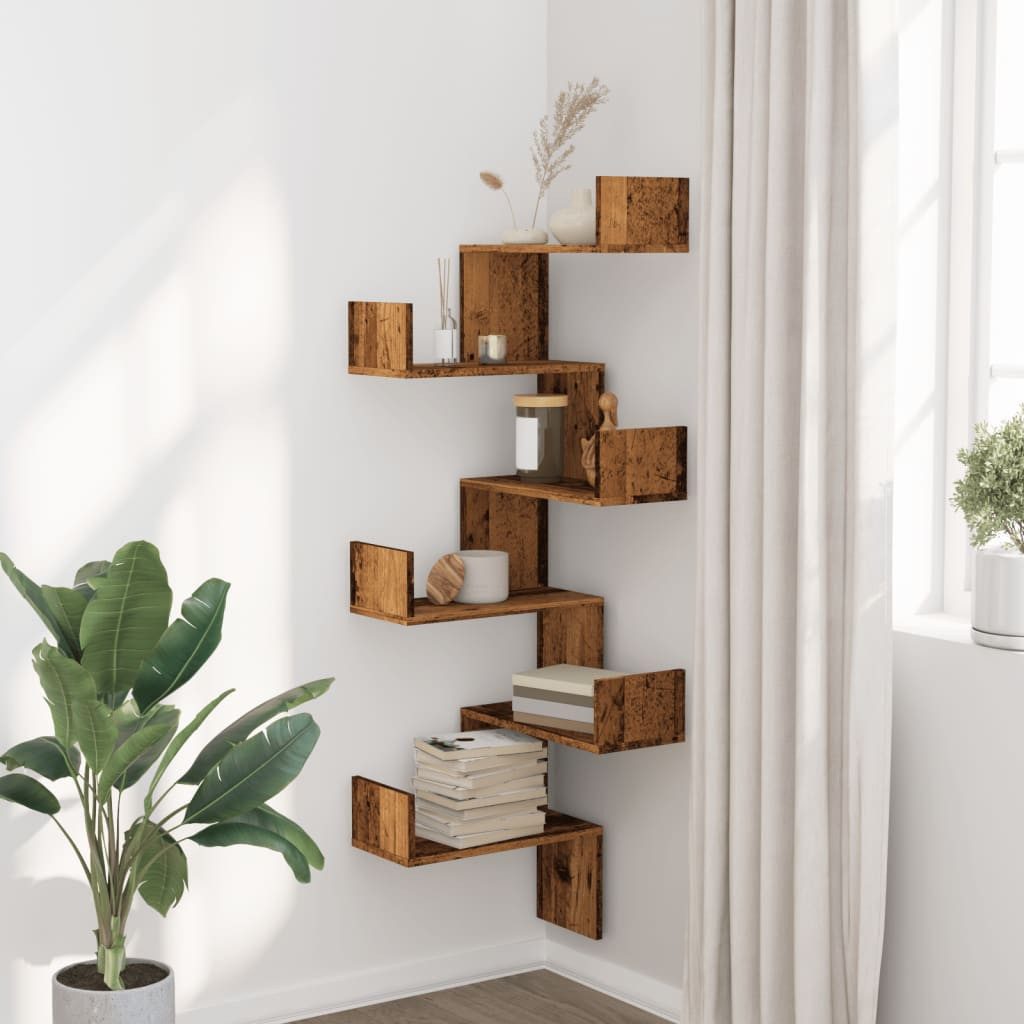 vidaXL Eckregal, Wand-Eckregal Altholz-Optik 45x45x147 cm Holzwerkstoff
