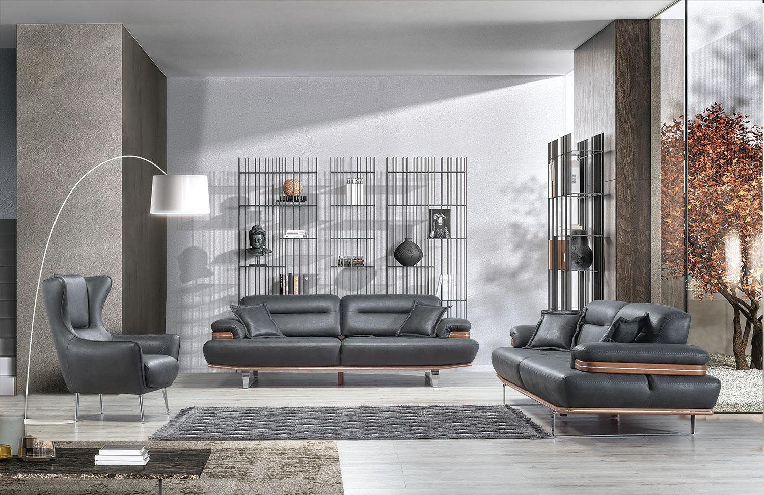 Modern, Europa Sessel), Wohnzimmer-Set JVmoebel Dreisitzer in Einrichtung Sofa 2x Wohnzimmer Made 3tlg Designer Set Sofa, (3-St.,